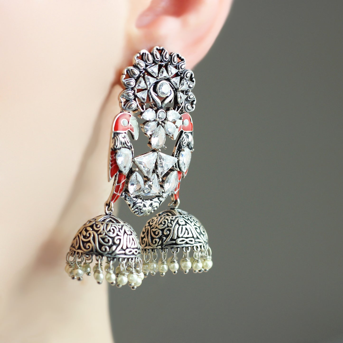 Red Statement Bird Drop Jhumki I Earring