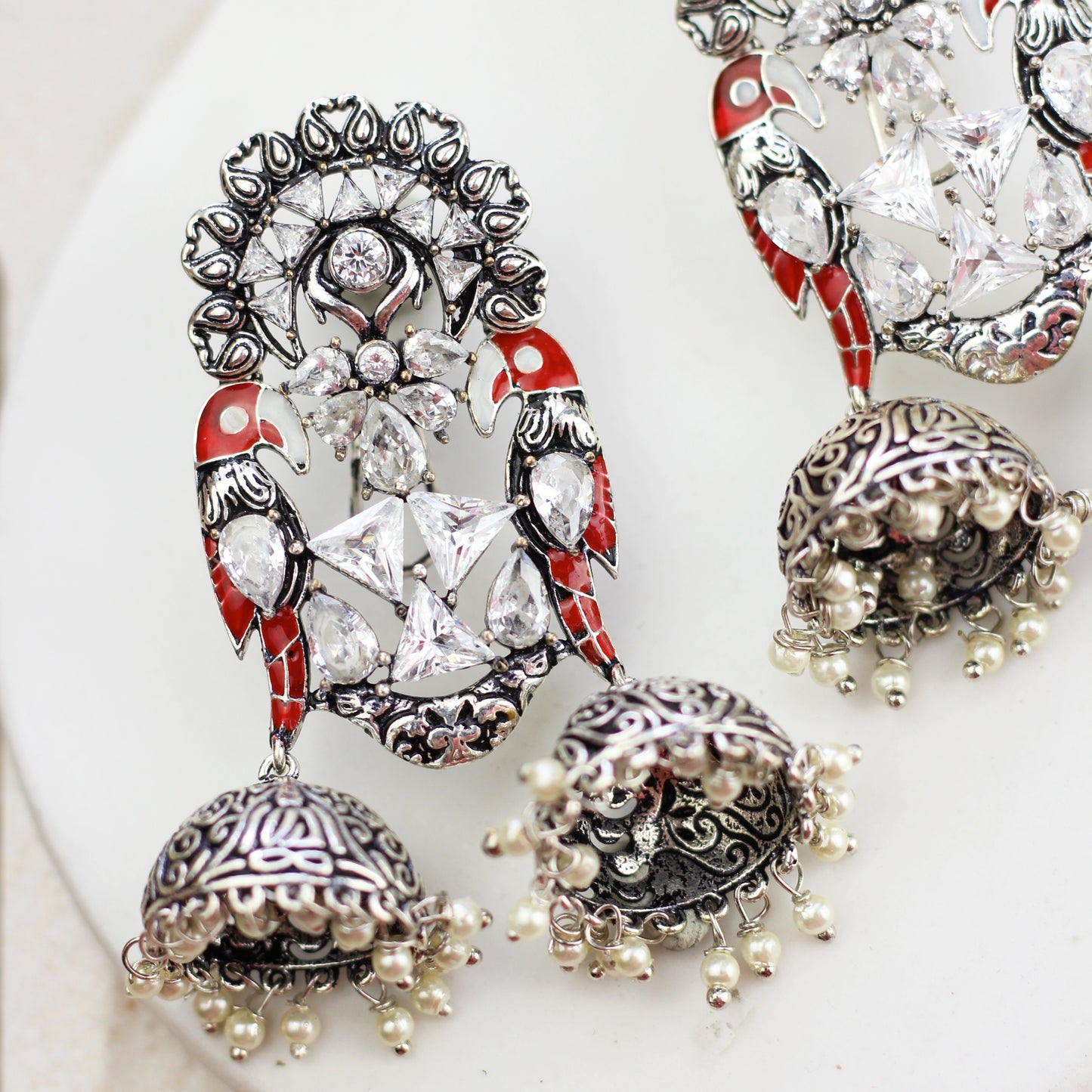 Red Statement Bird Drop Jhumki I Earring