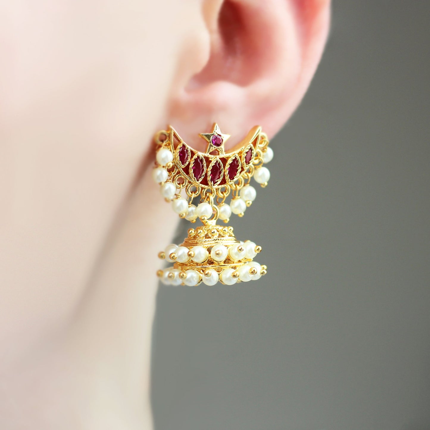Ruby Detacheable Long Jhumke Earring