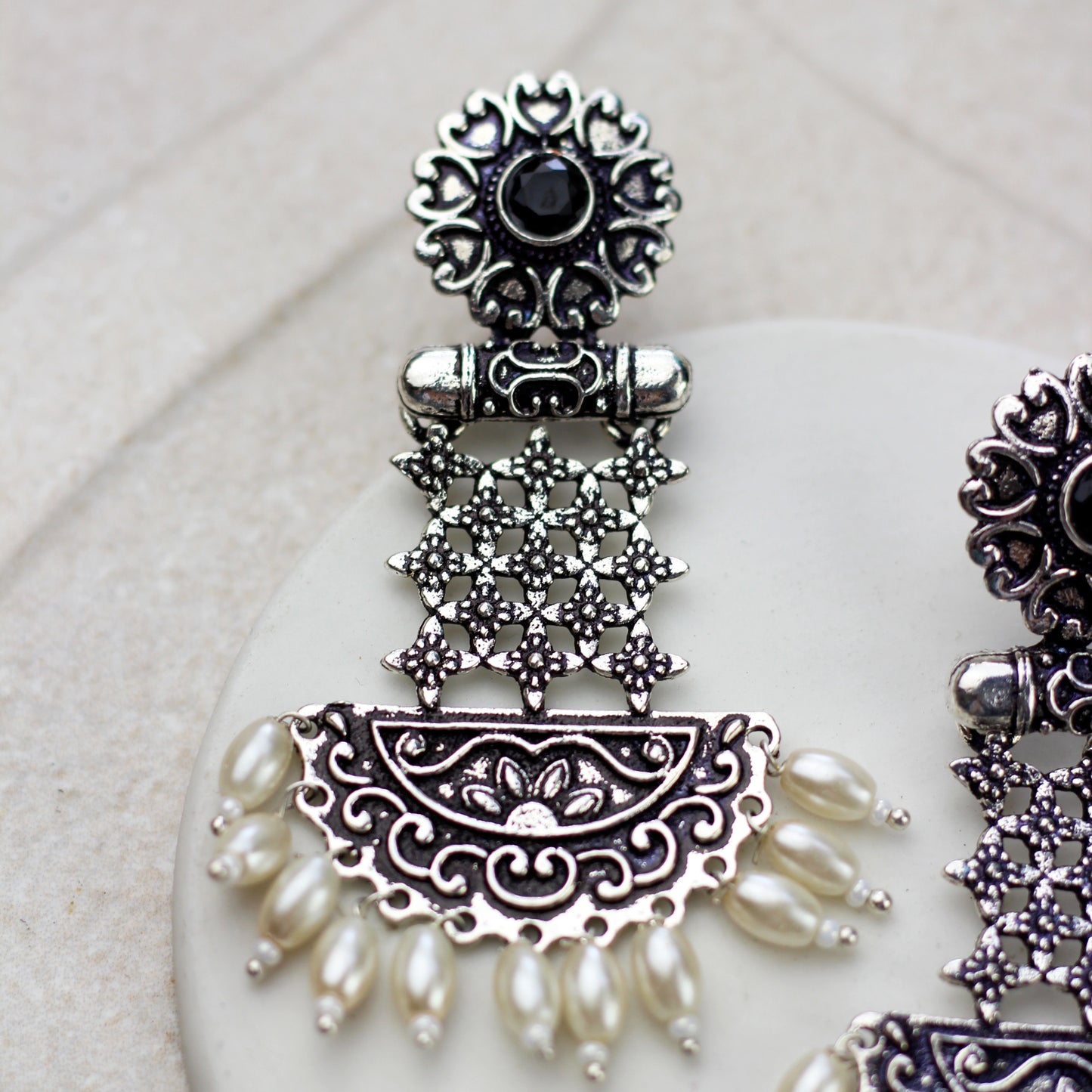 Tribal Black Pearl Drop Earring