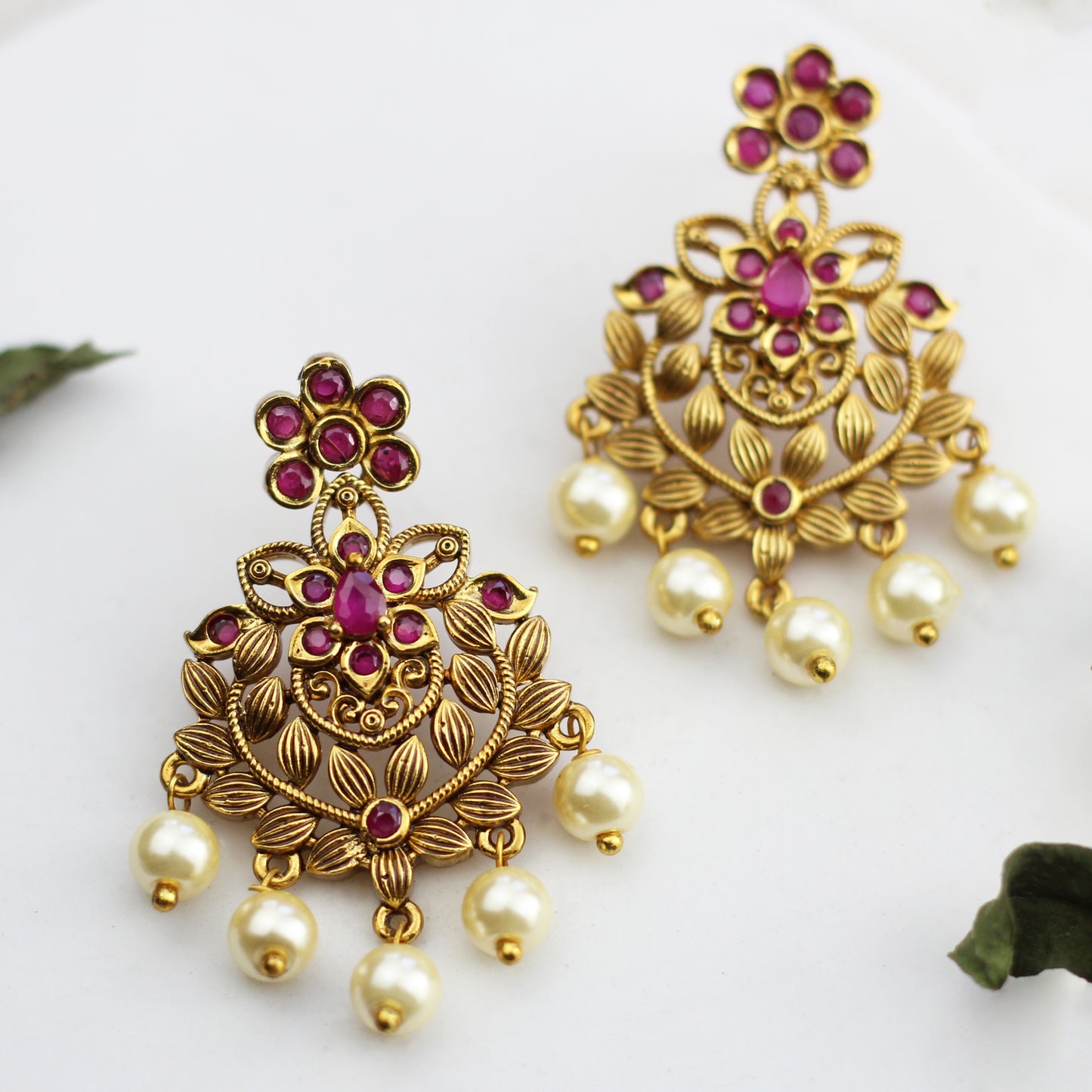 Flower Ruby Drop Earring