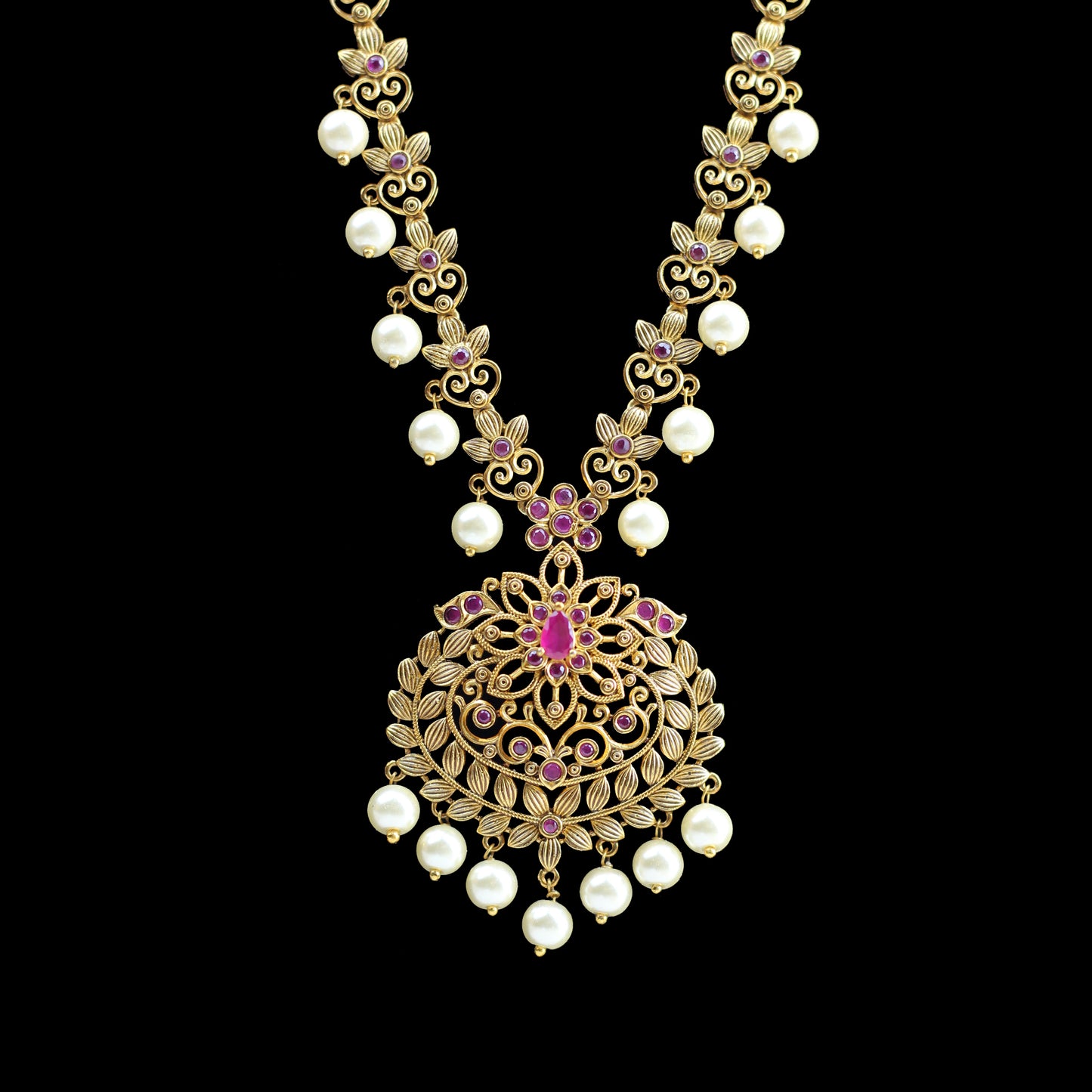 Ruby Statement Flower Long Mala