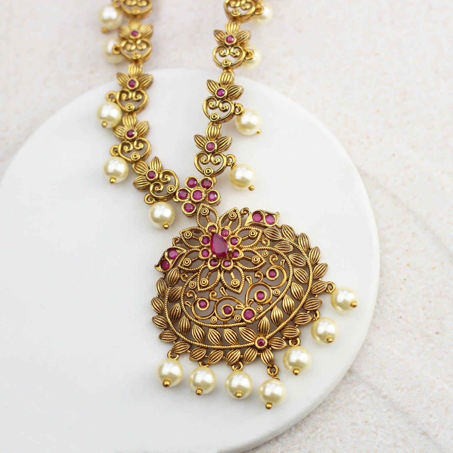 Ruby Statement Flower Long Mala