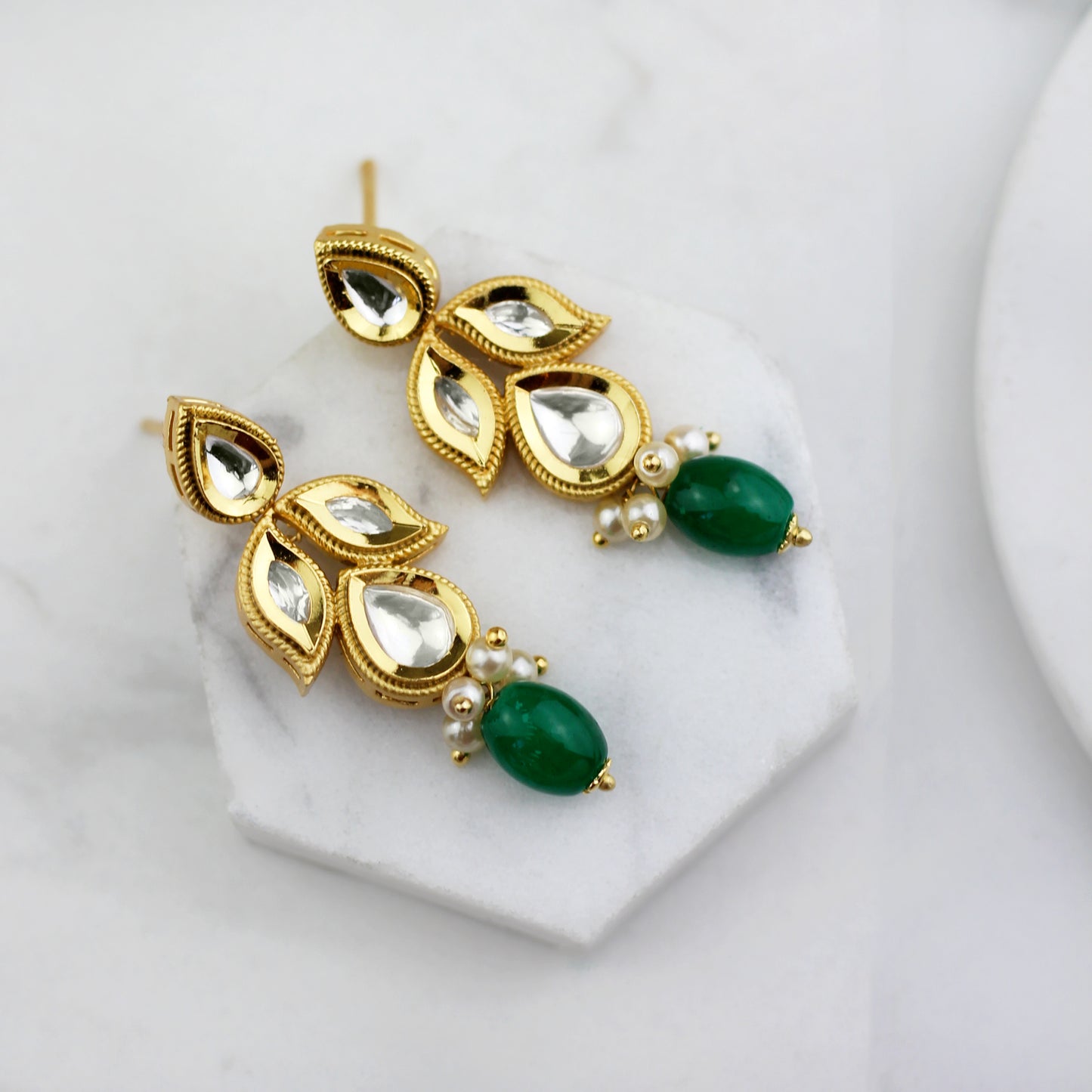 Kundan Drop Green Earring