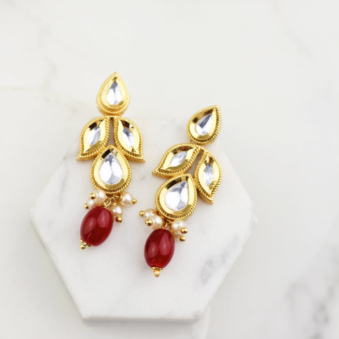 Red Kundan Drop Earring