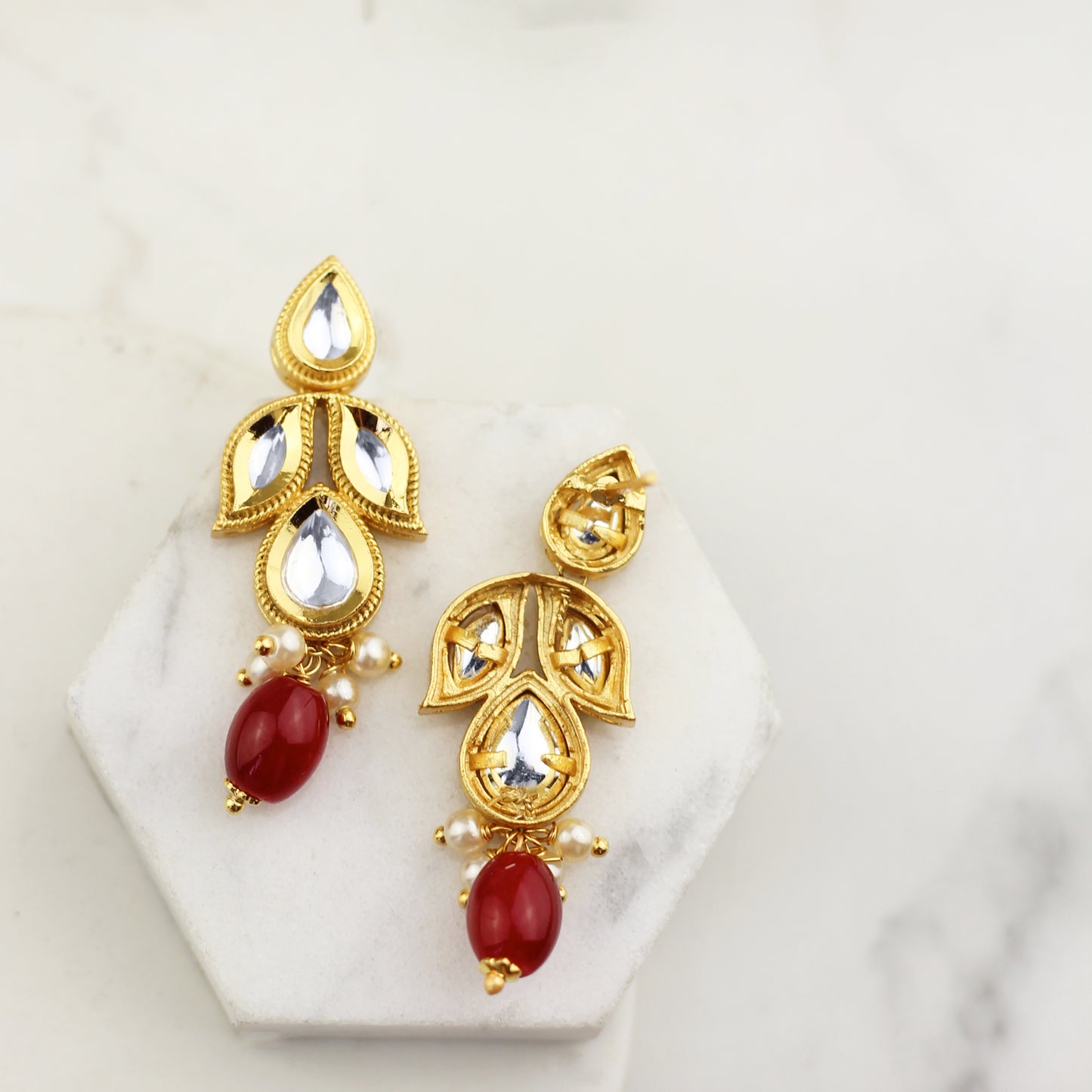 Red Kundan Drop Earring