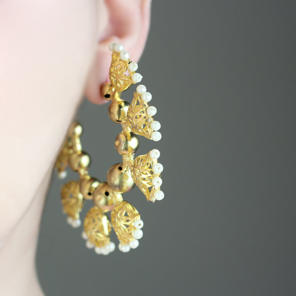 Statement Gold Pearl Hoop Earring