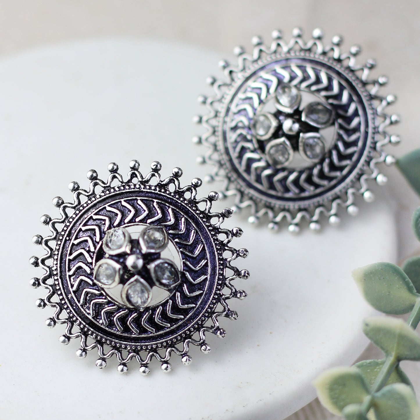 White Tribal Stud Earring