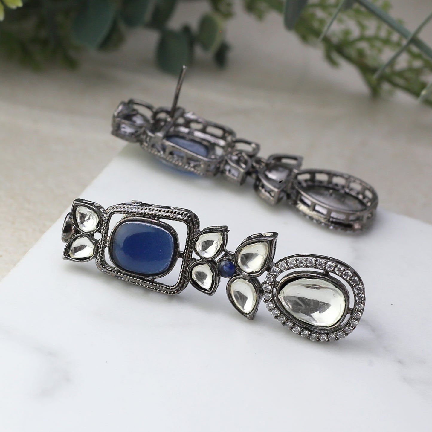 Blue Statement Kundan Drop Earring