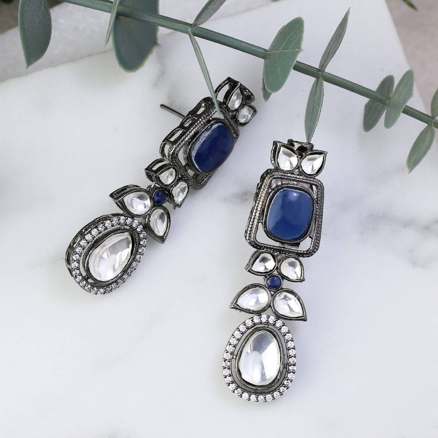 Blue Statement Kundan Drop Earring