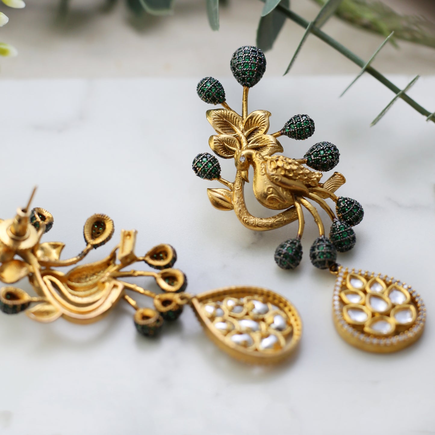 Statement Kundan Green Drop Earring