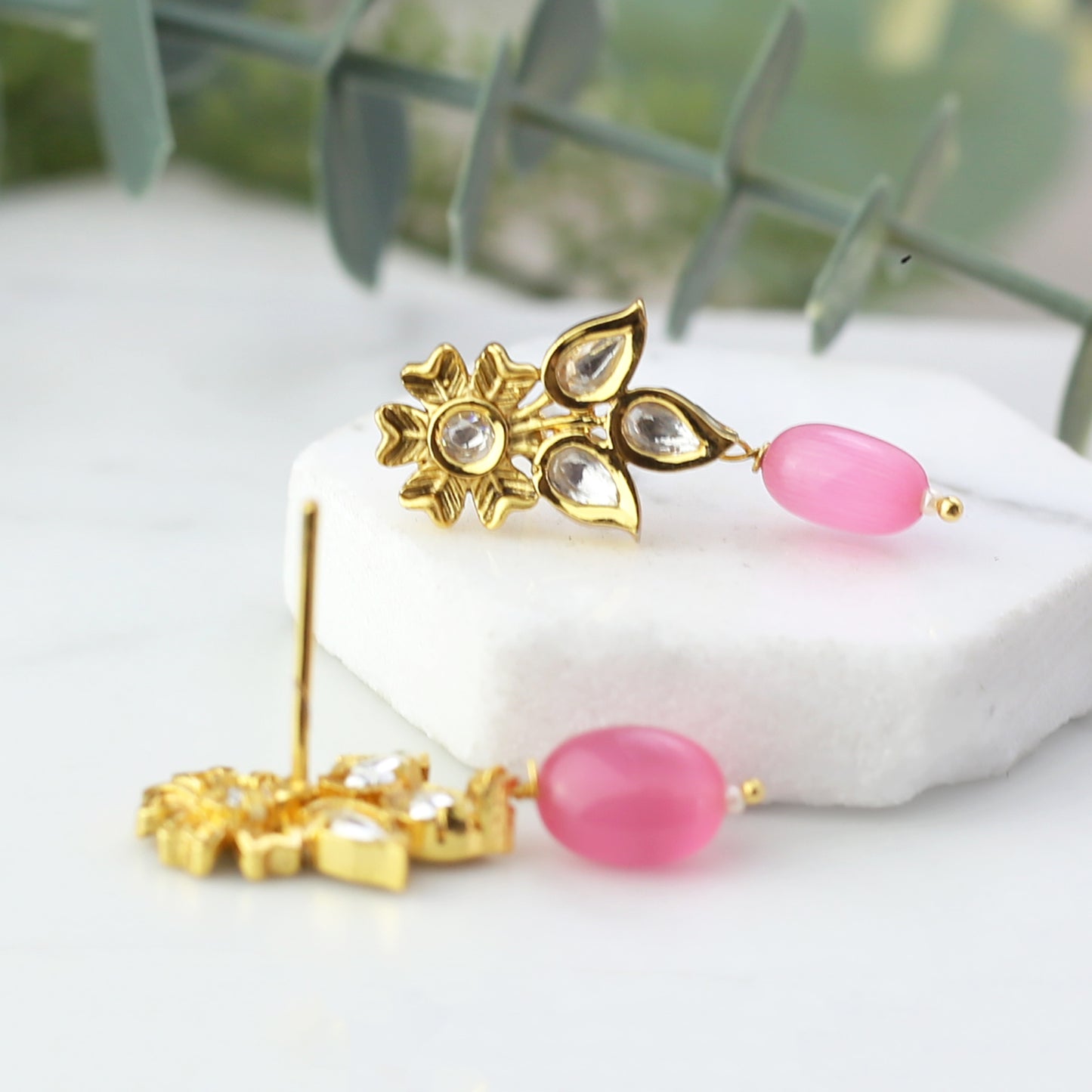 Pink Flower Drop Earring