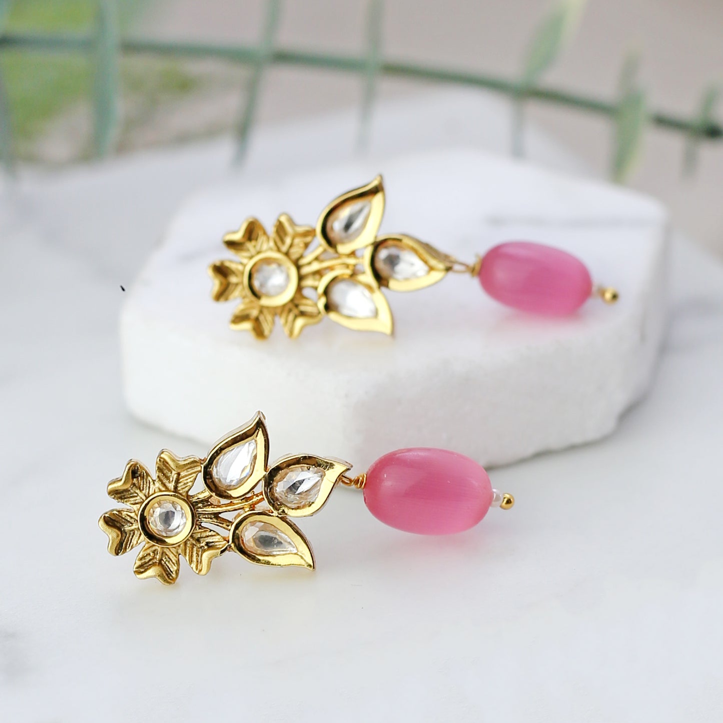 Pink Flower Drop Earring