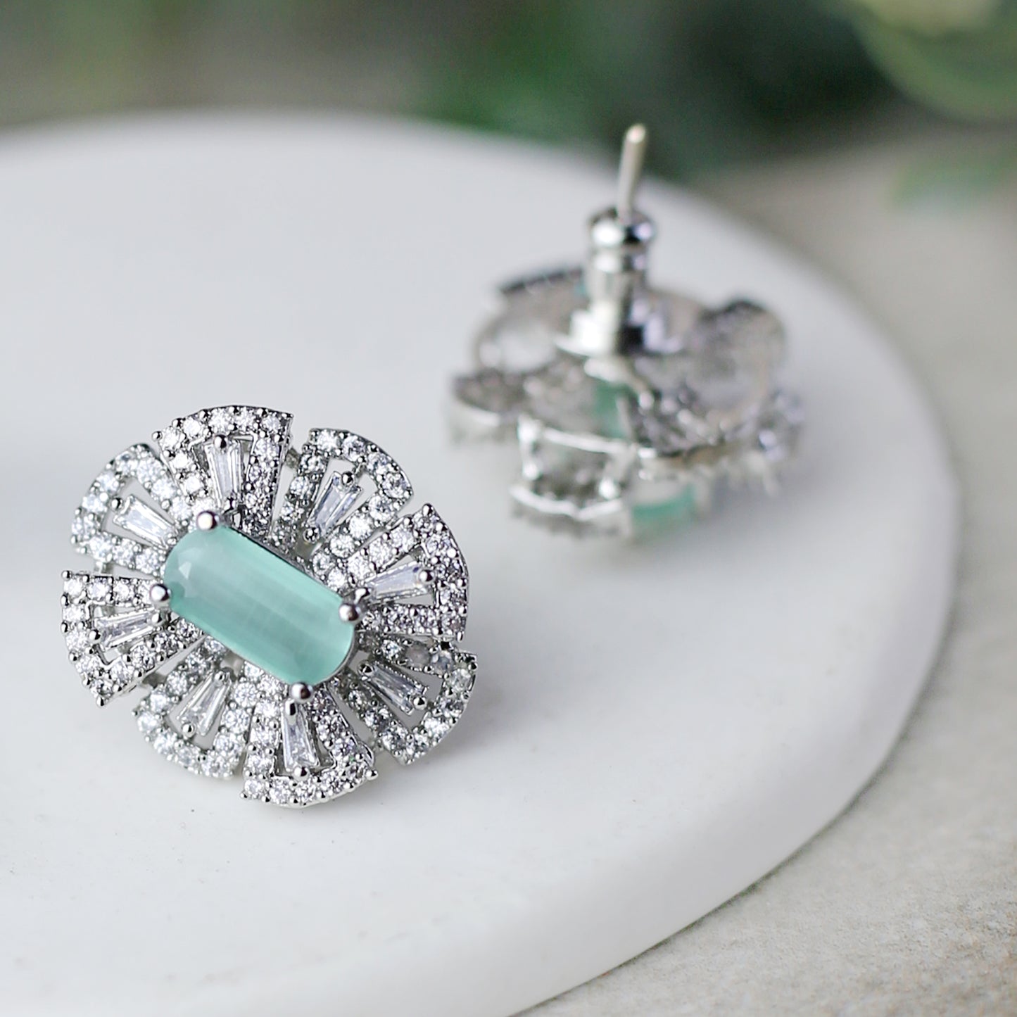 Mint Statement Zircon Stud Earring