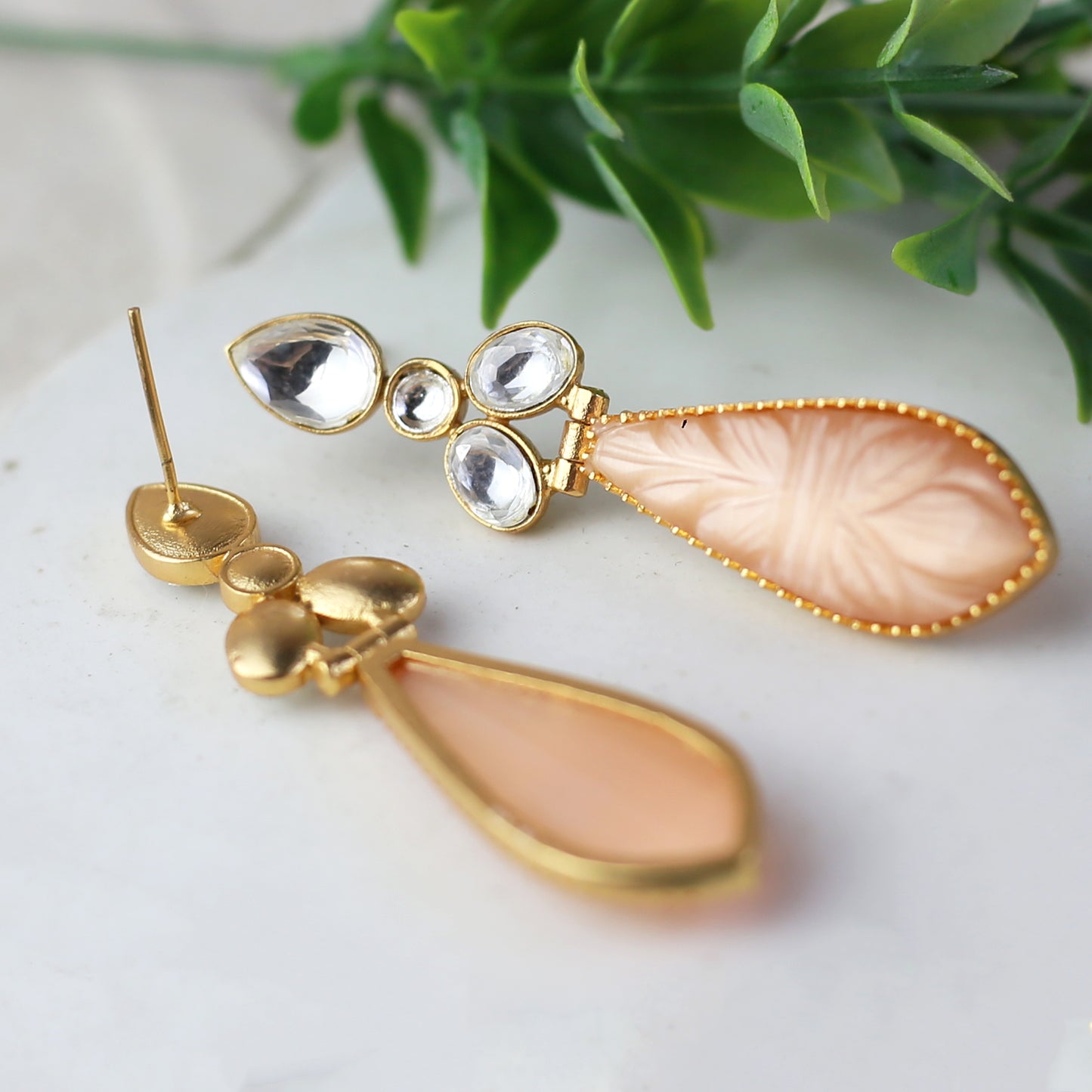 Peach Carved Drop Earring