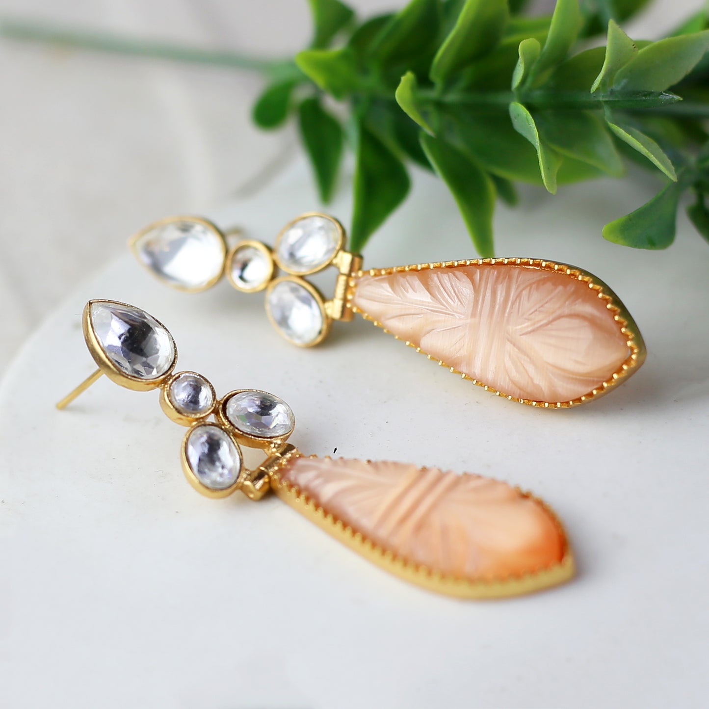 Peach Carved Drop Earring