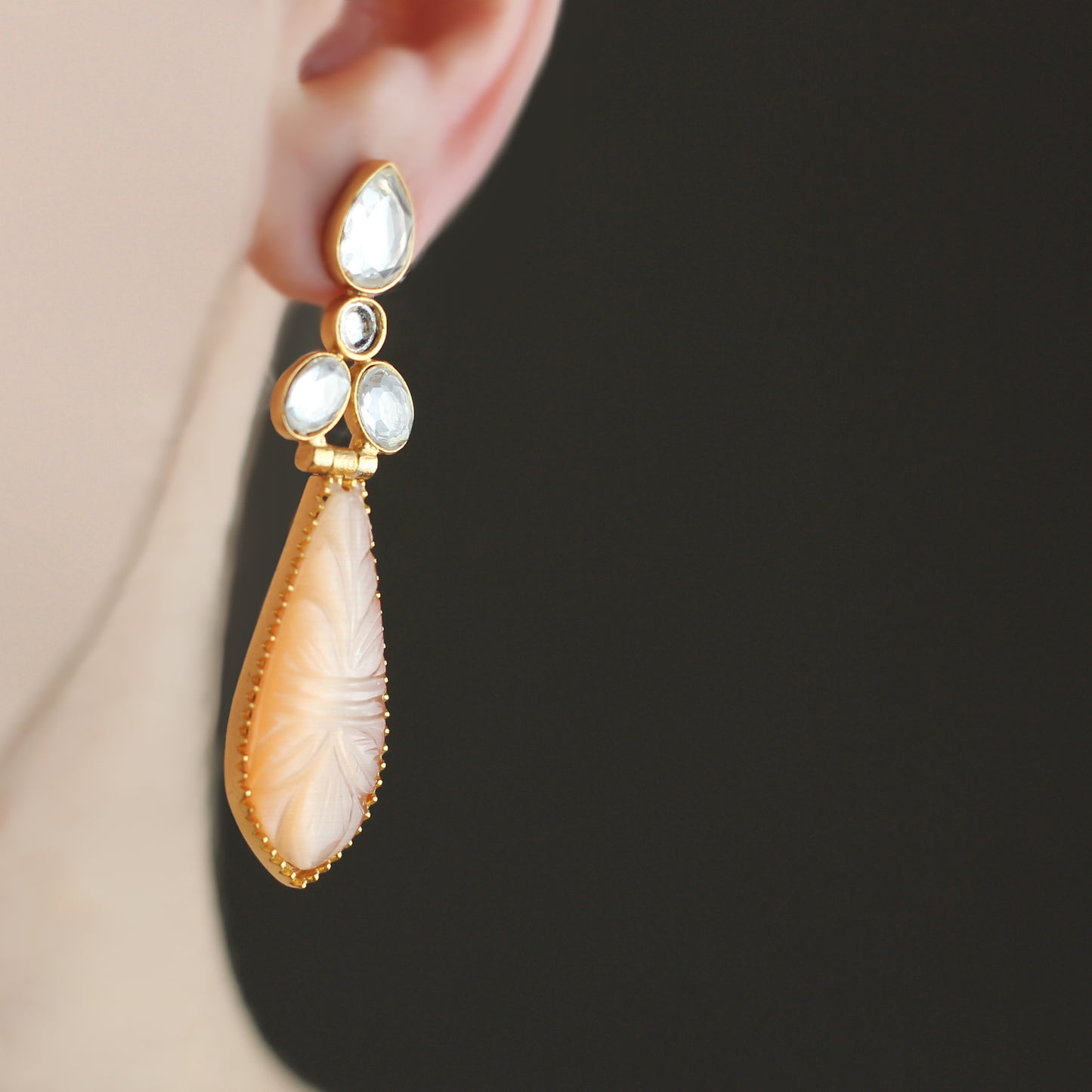 Peach Carved Drop Earring