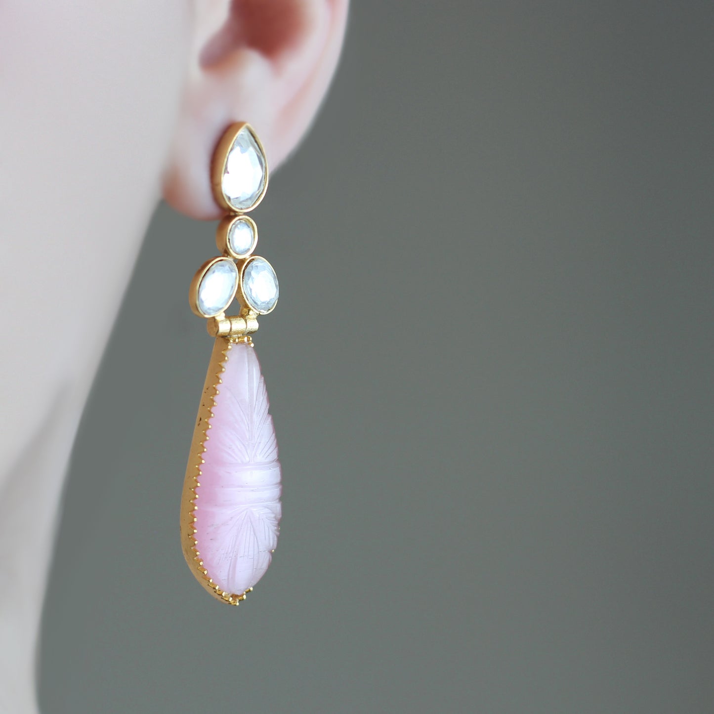 Pink Carved Drop Earring