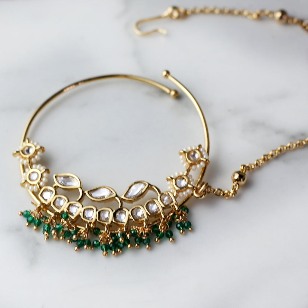Kundan Green Nath / Nose Pin