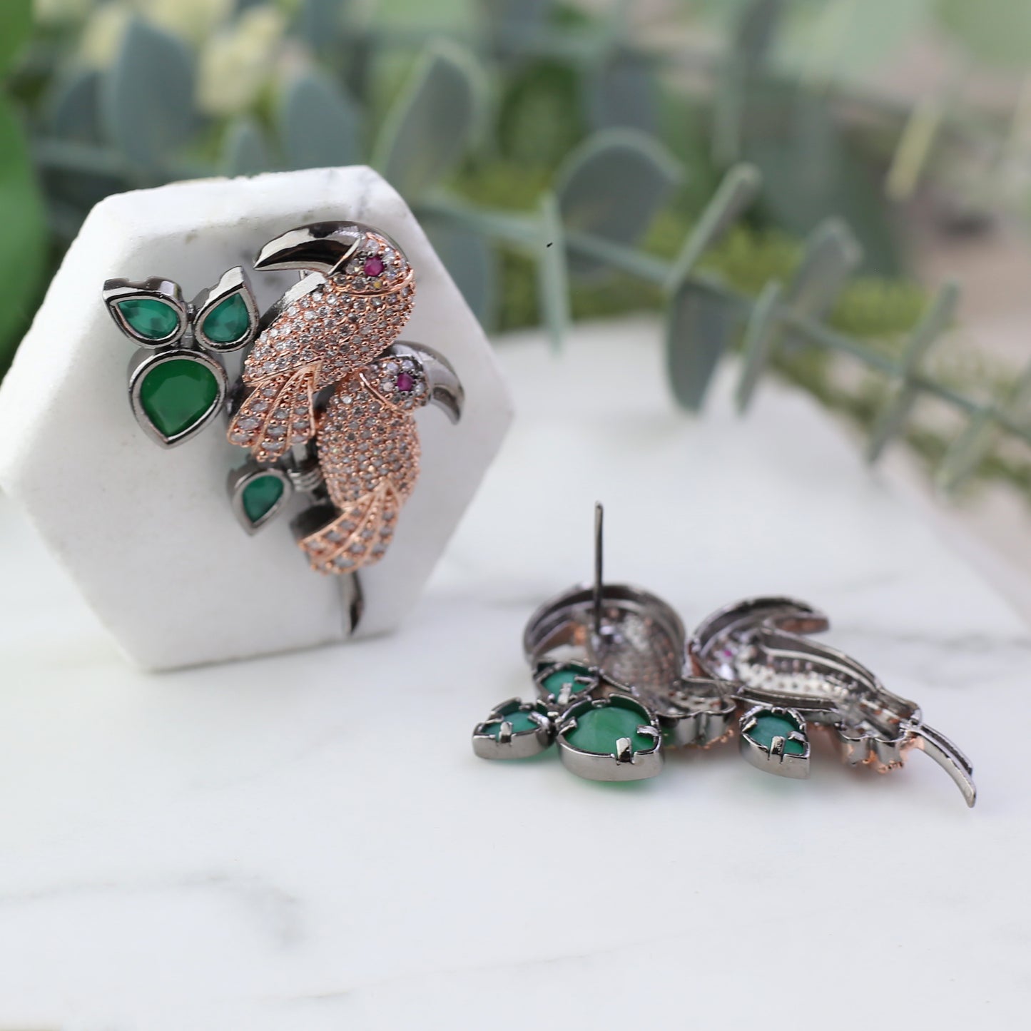 Statement Bird Green Zircon Earring