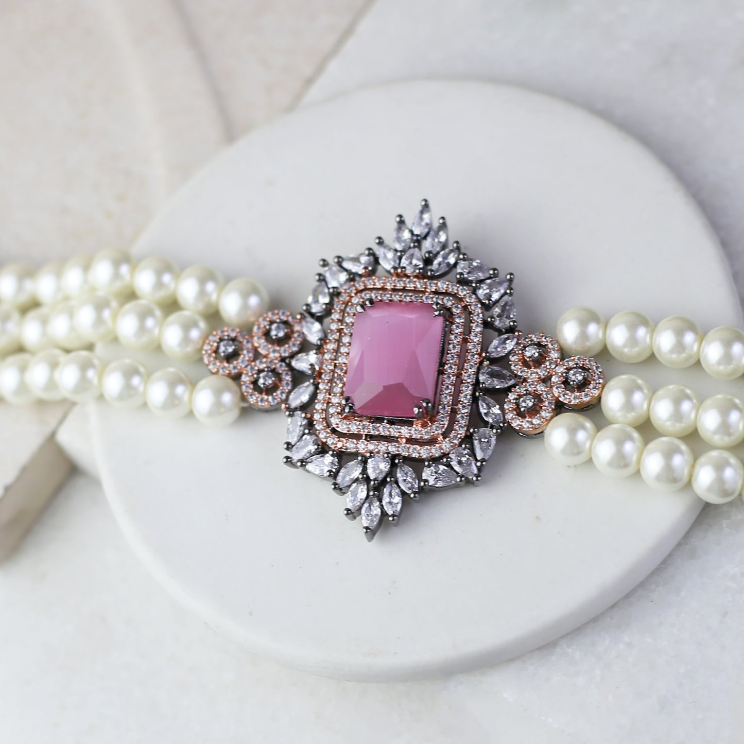 Pink Statement Pearl Choker