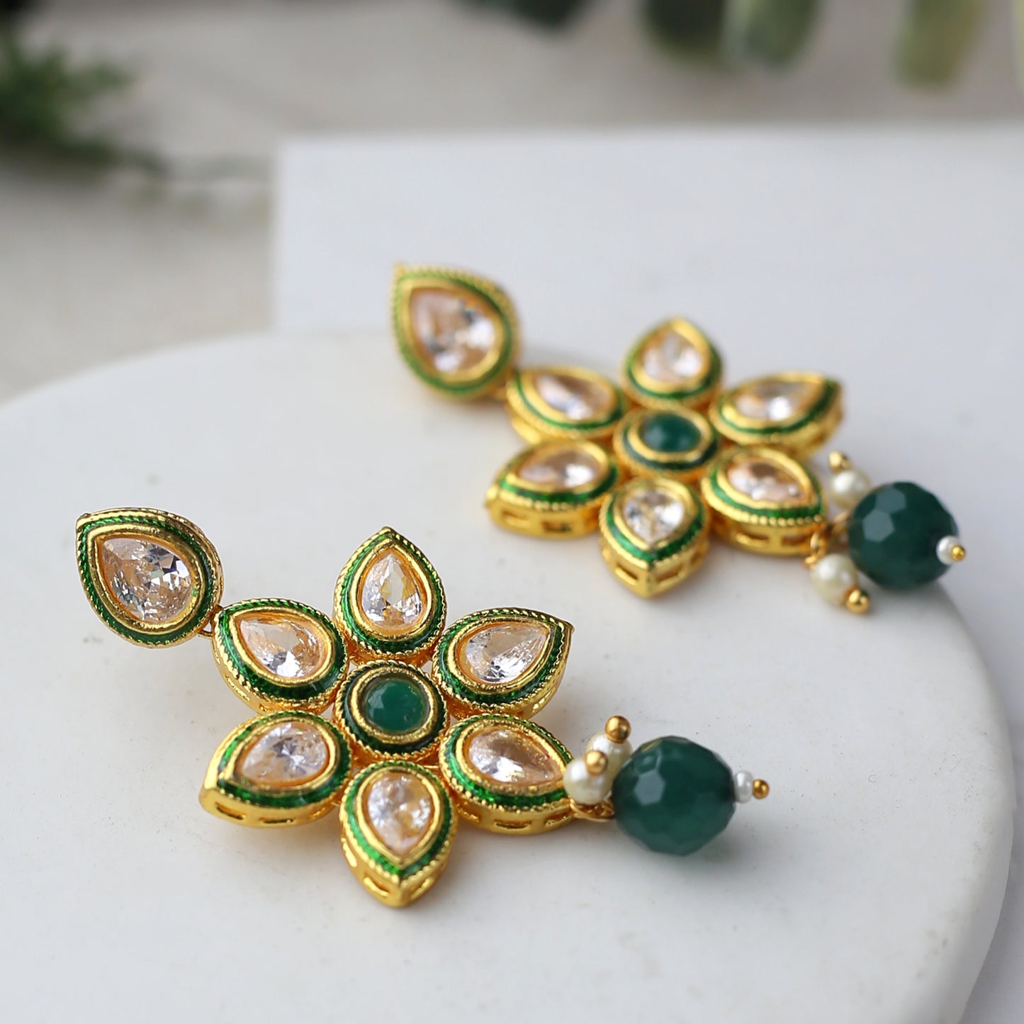 Statement Green Bead Drop Earring