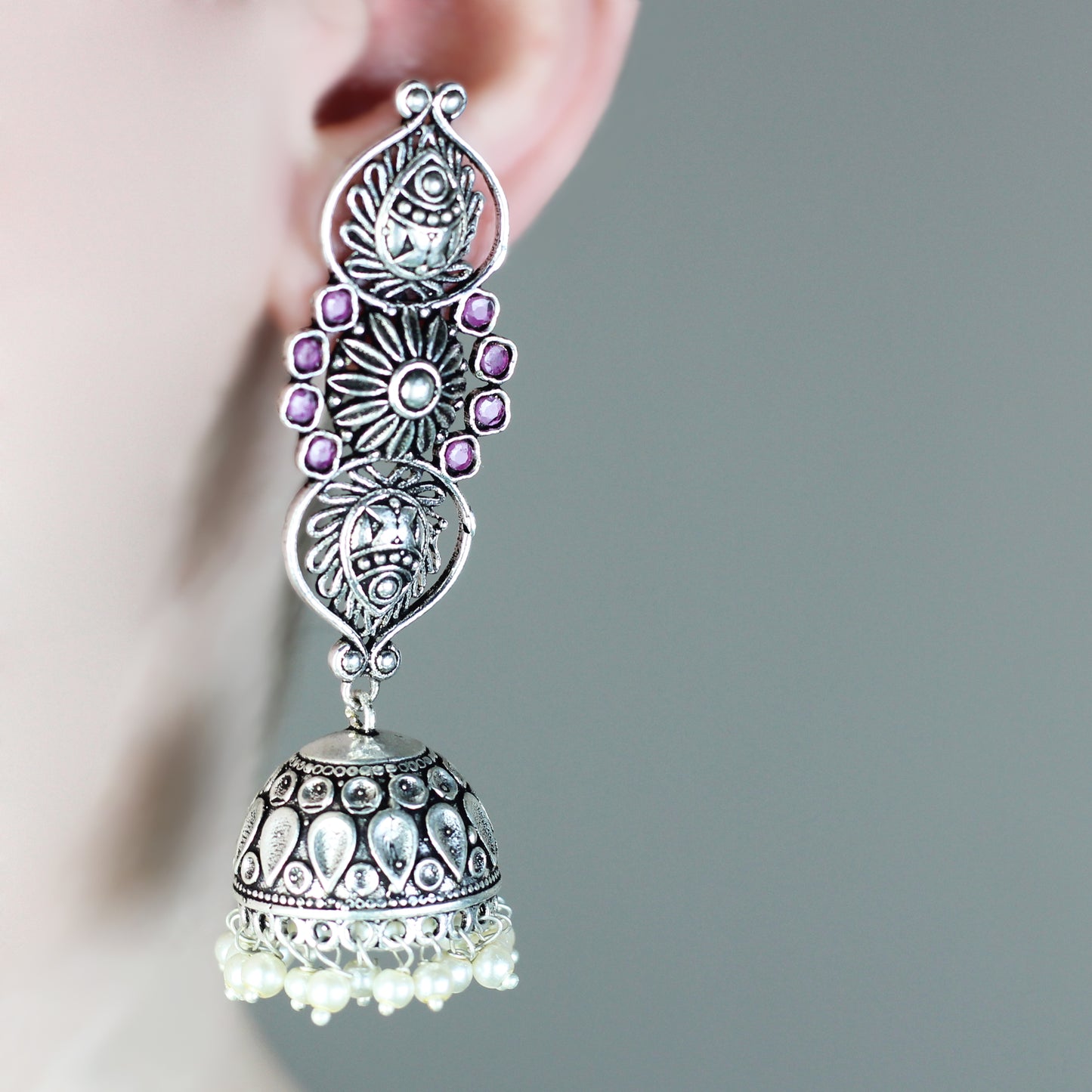 Ruby Tribal Tiered Jhumki I Earring