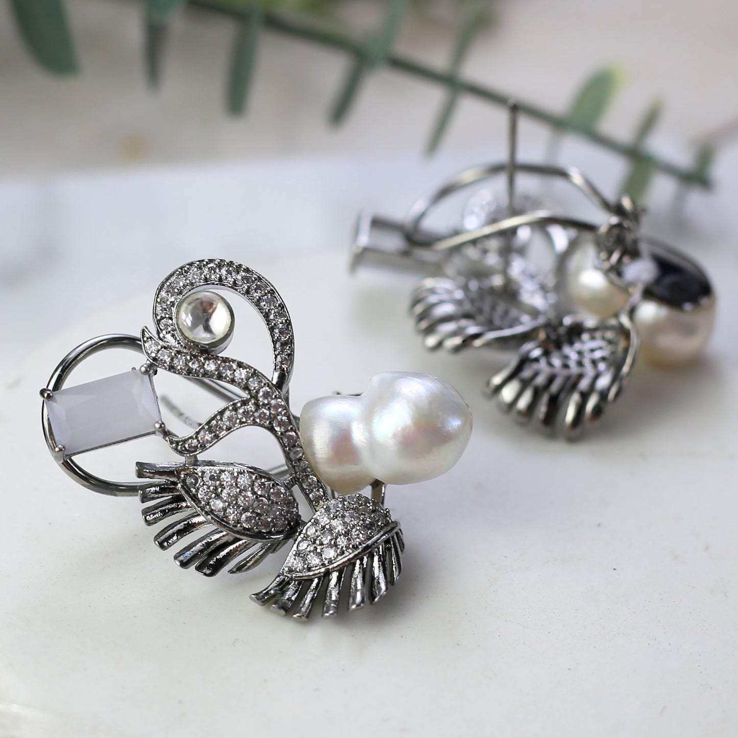 Grey Statement Pearl Earring