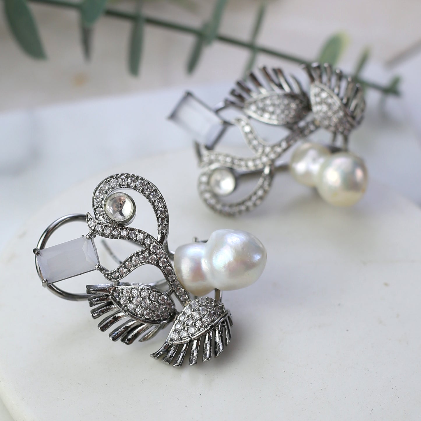 Grey Statement Pearl Earring