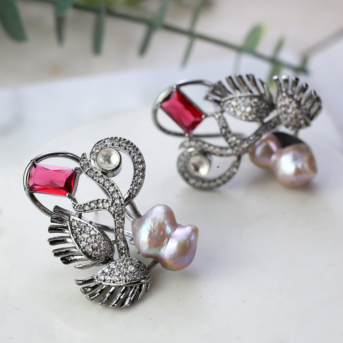 Statement Pearl Ruby Earring
