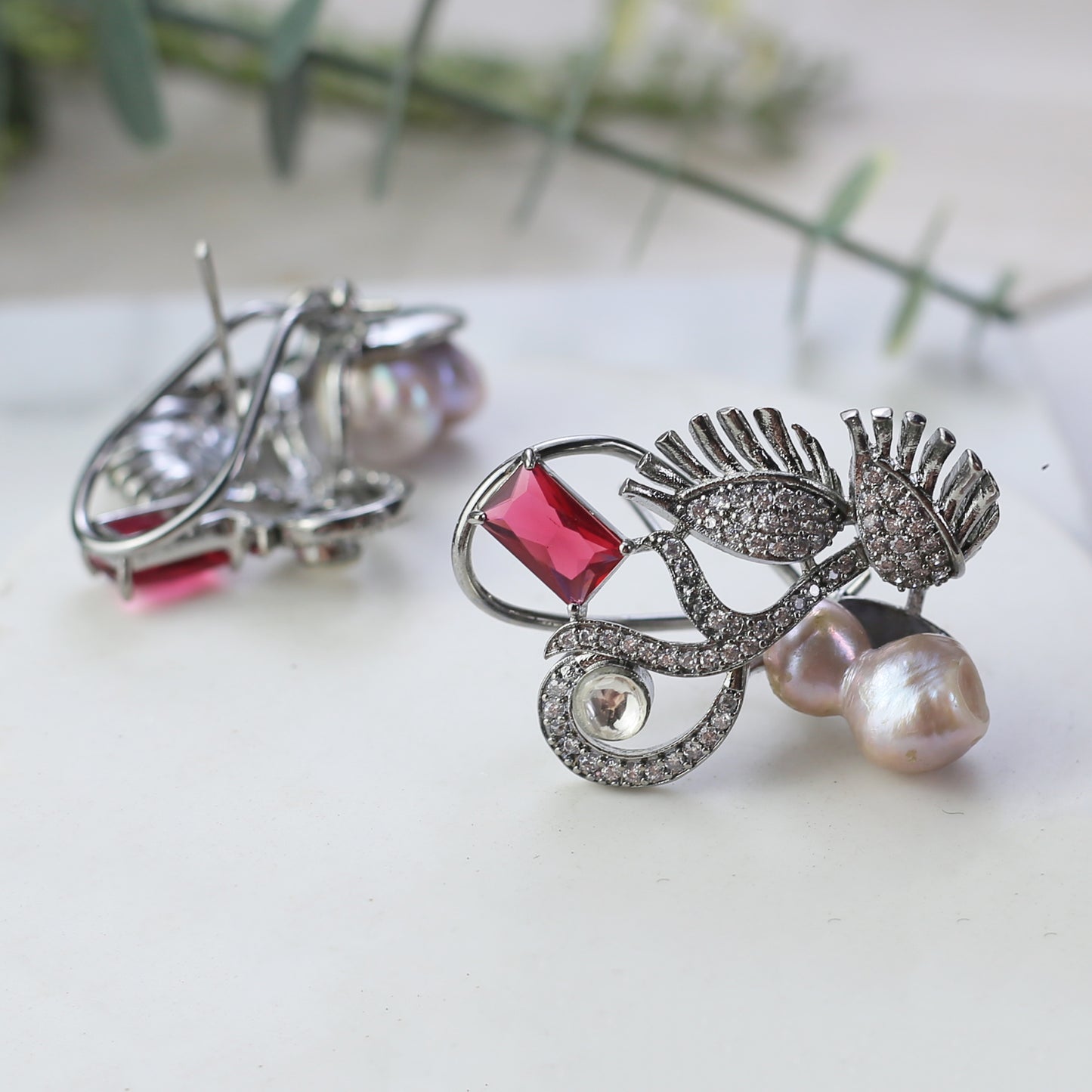 Statement Pearl Ruby Earring