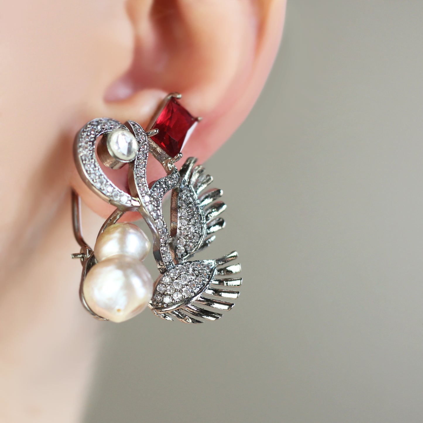 Ruby Statement Pearl Earring