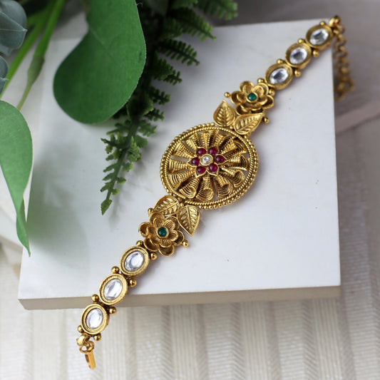 Statement Antique Gold Bracelet I Multicolour