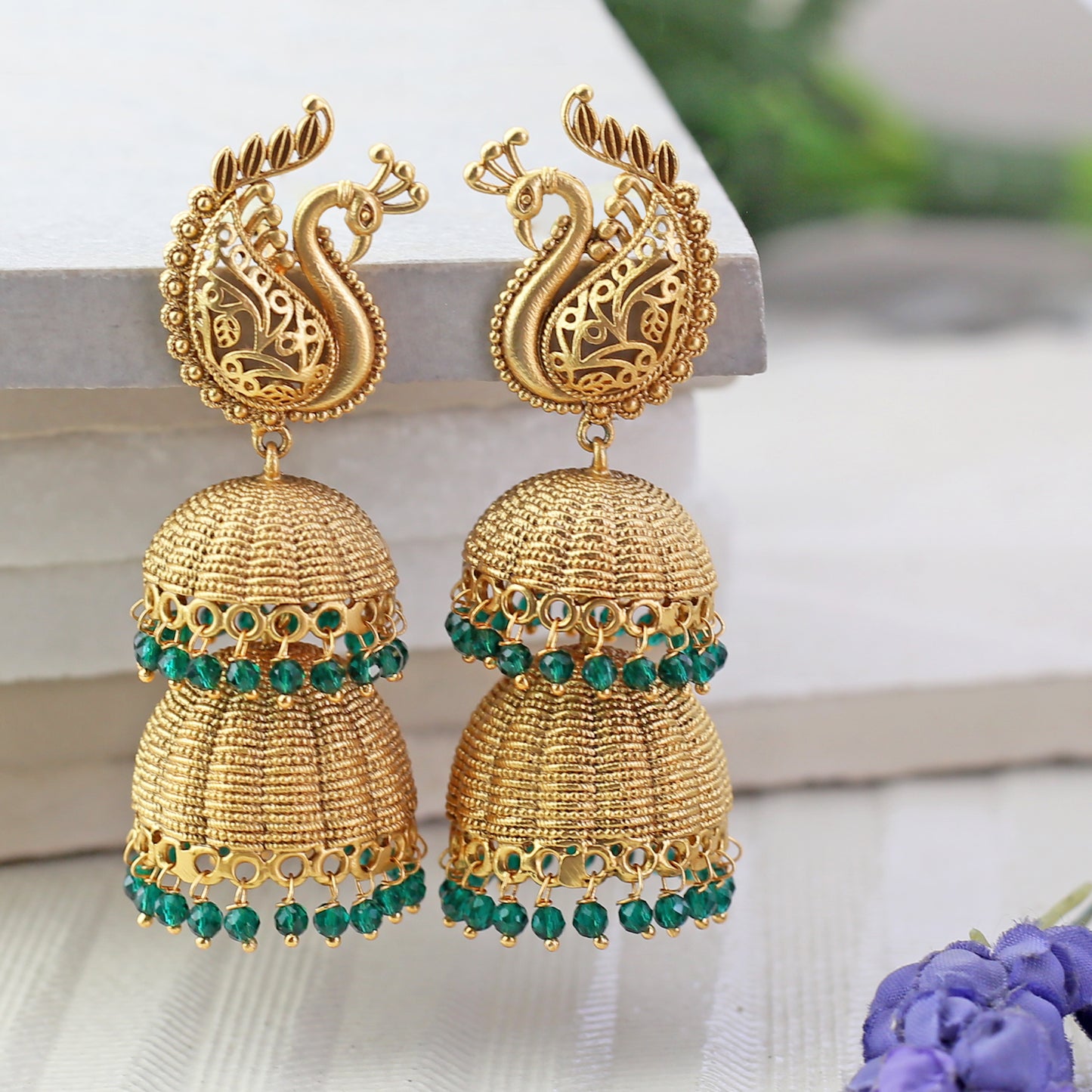 Peacock Green Drop Jhumke