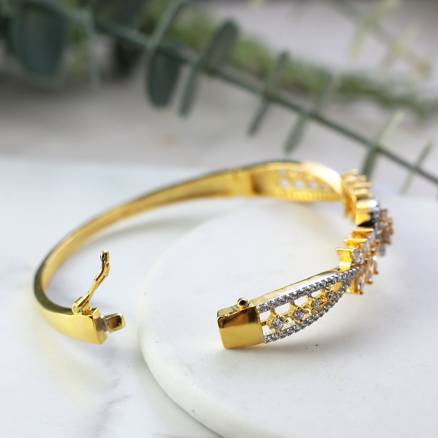 Gold Plated Zircon Statement Cuff Bangle
