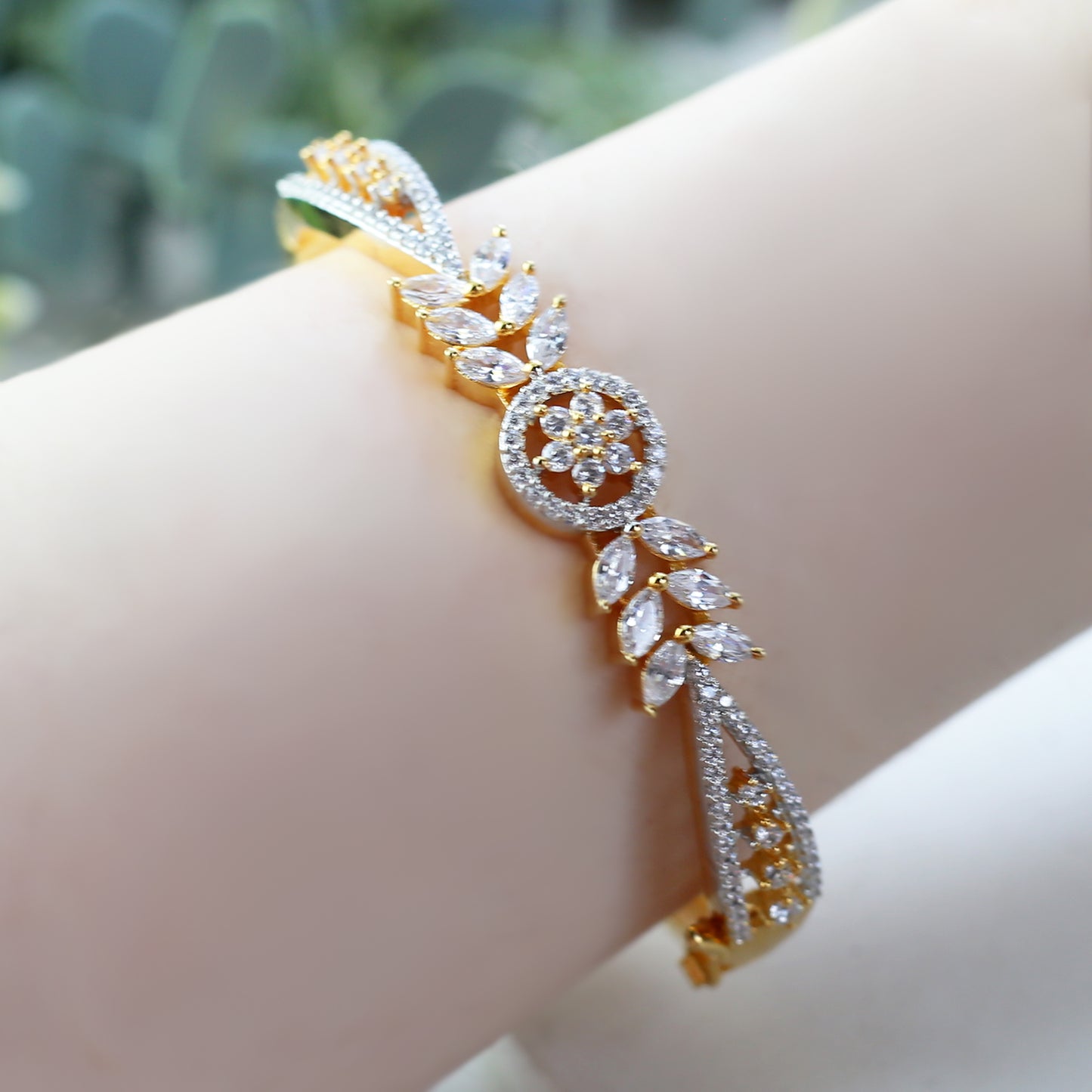 Gold Plated Zircon Statement Cuff Bangle