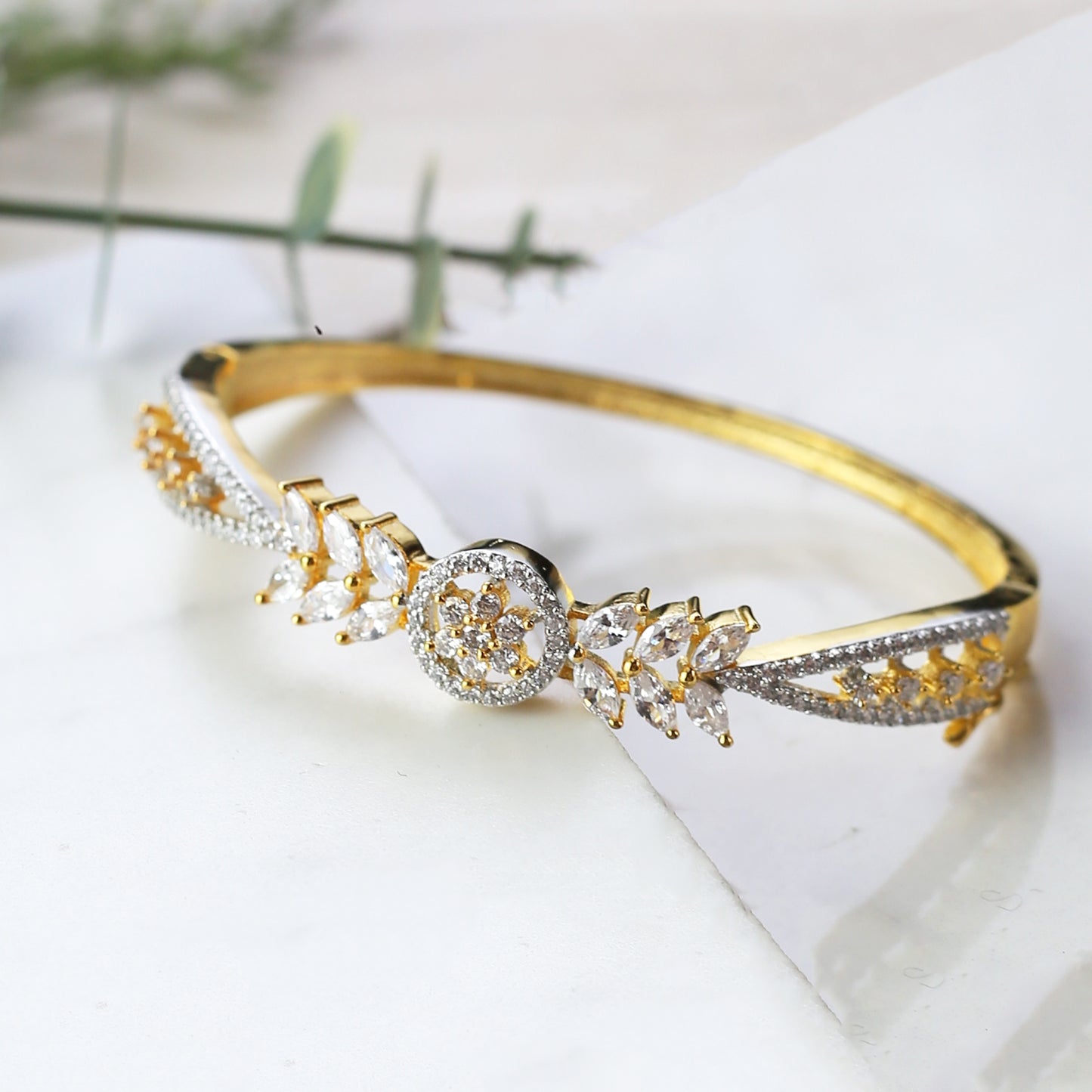 Gold Plated Zircon Statement Cuff Bangle