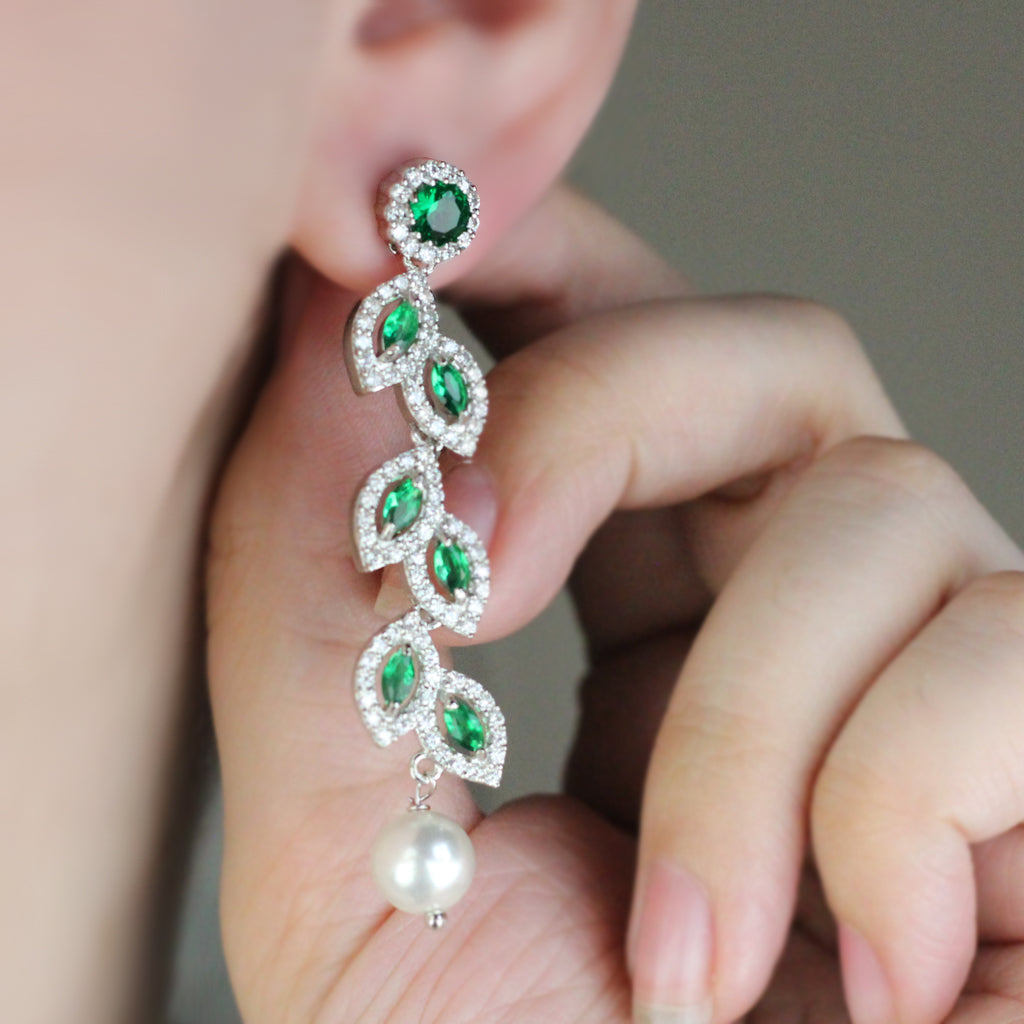 Green Zircon Leaf Drop Earring