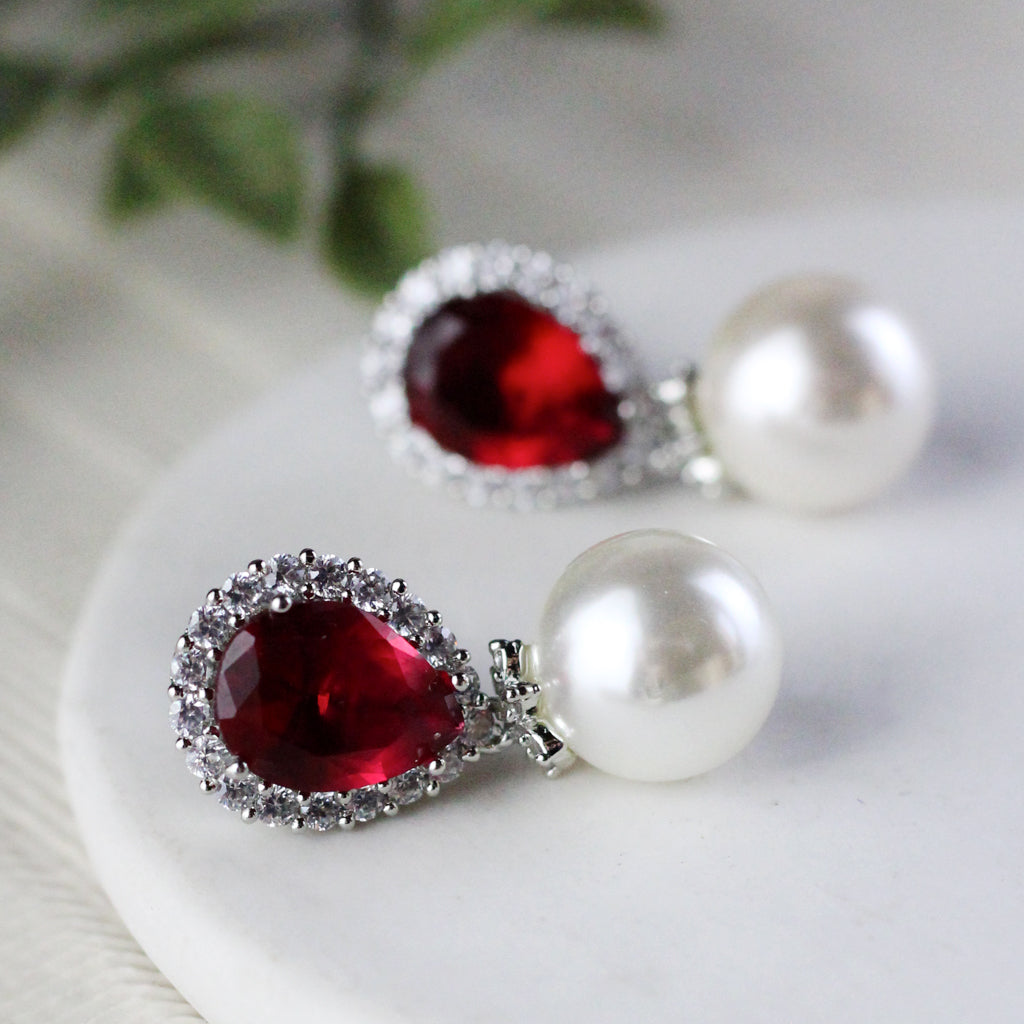 Pearl Red Drop Earring