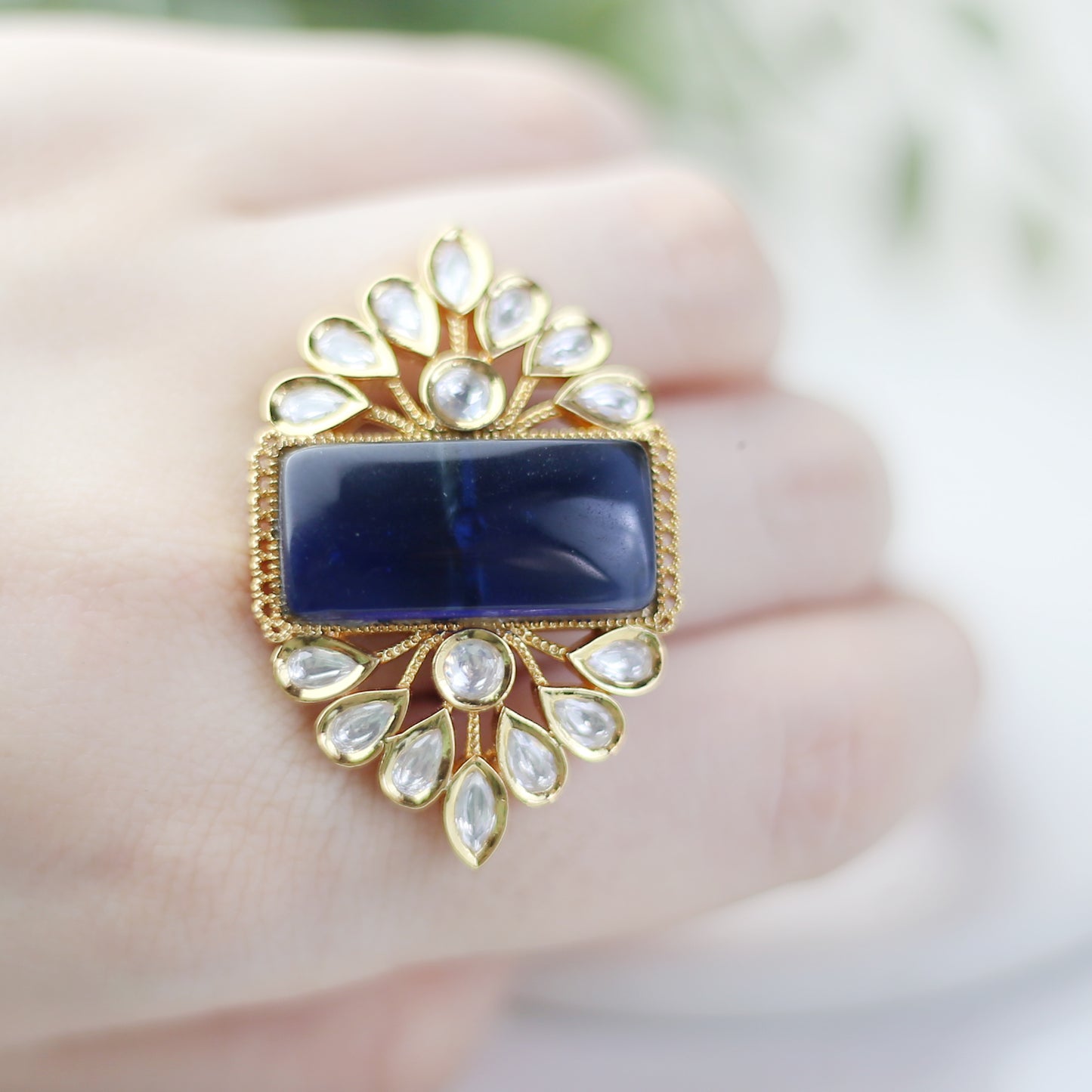 Statement Kundan Blue Ring