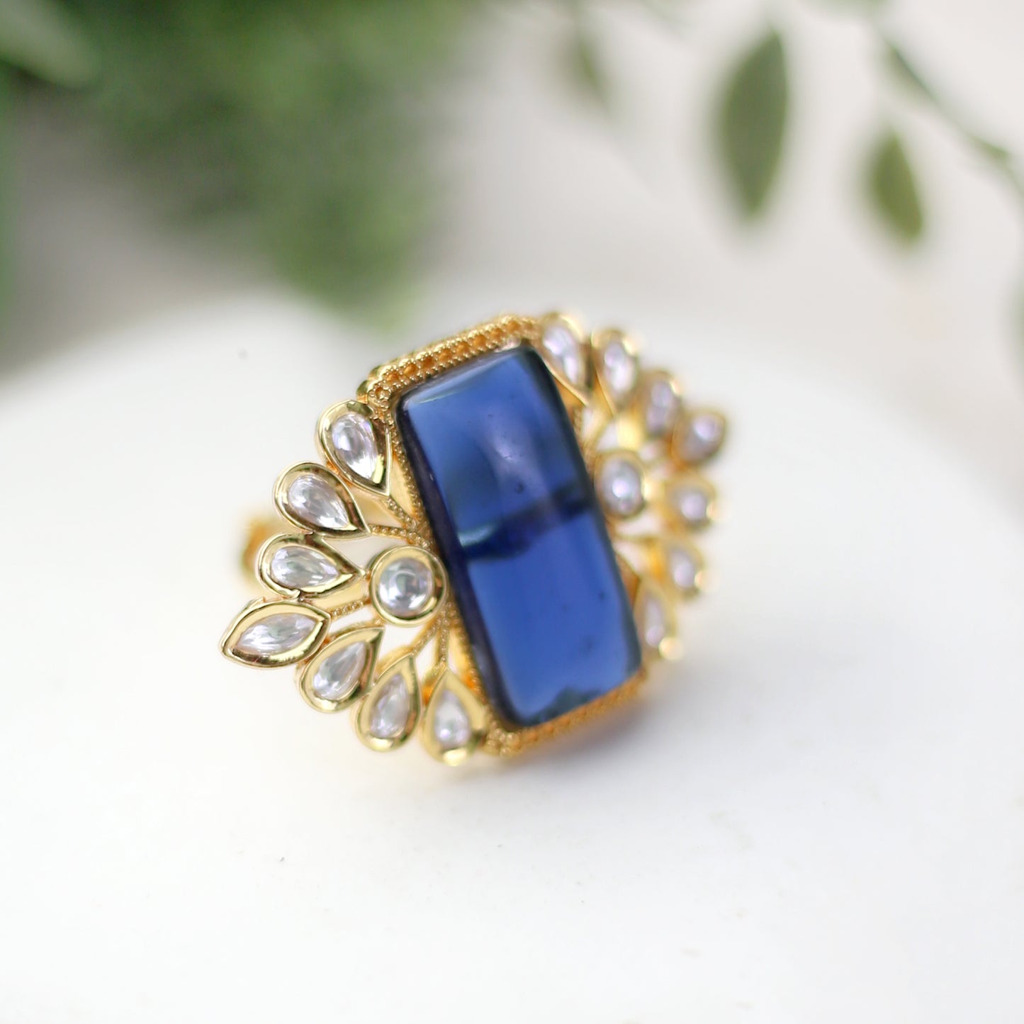 Statement Kundan Blue Ring