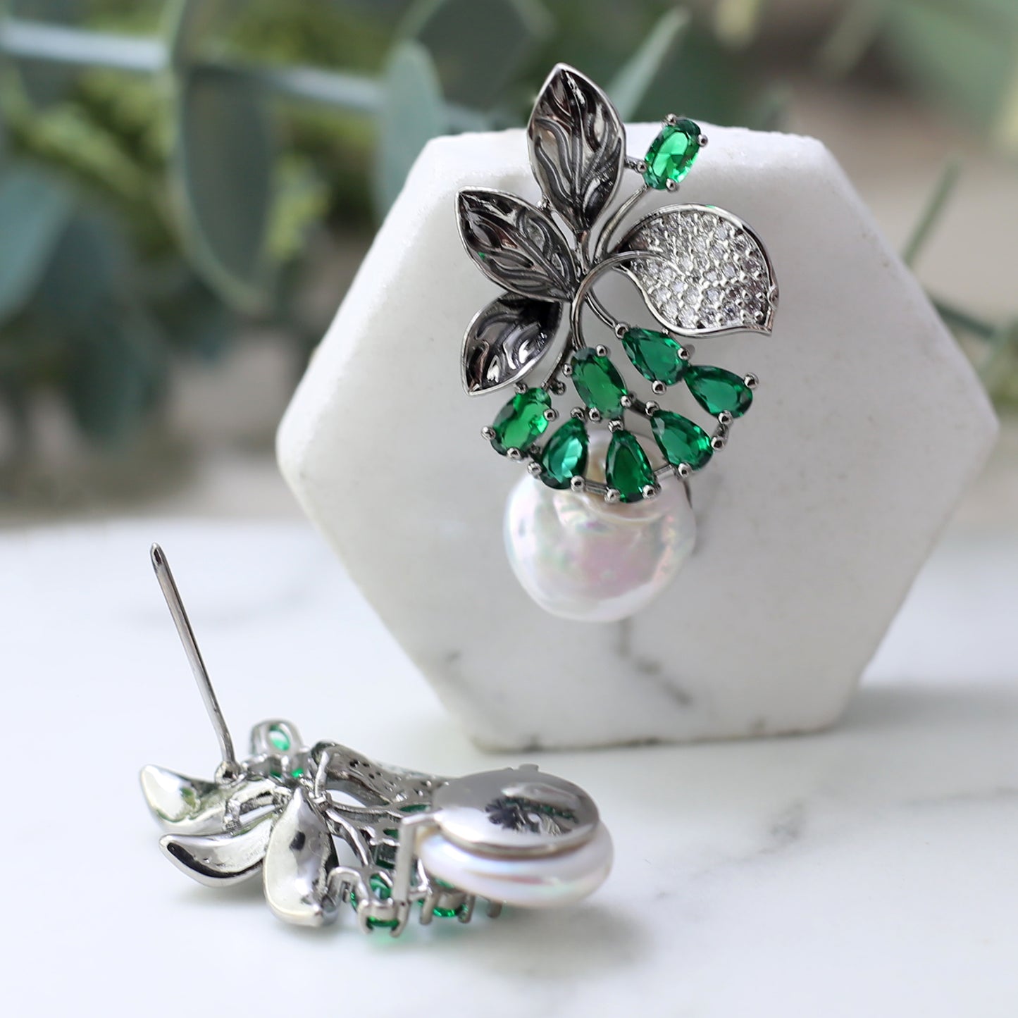 Green Statement Pearl Drop Earring