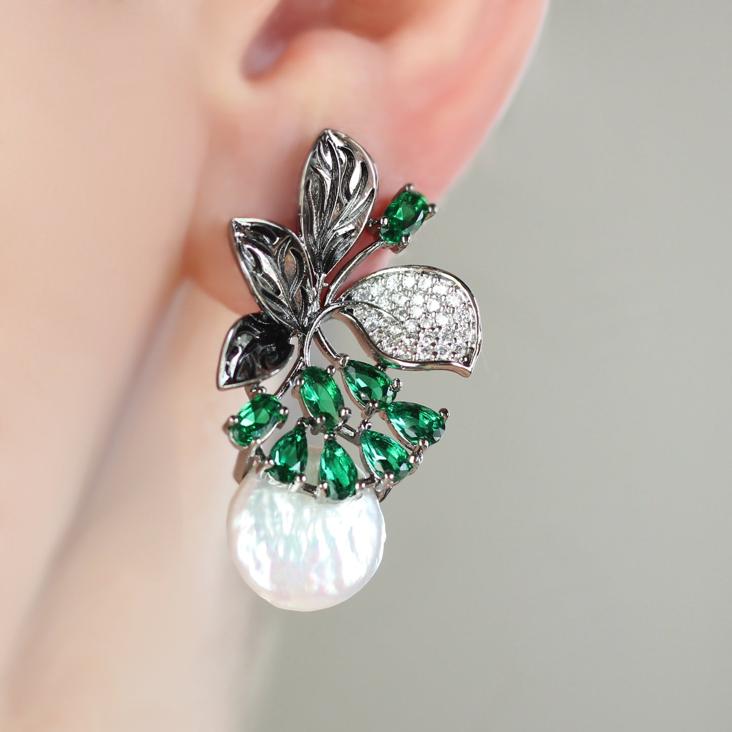 Green Statement Pearl Drop Earring
