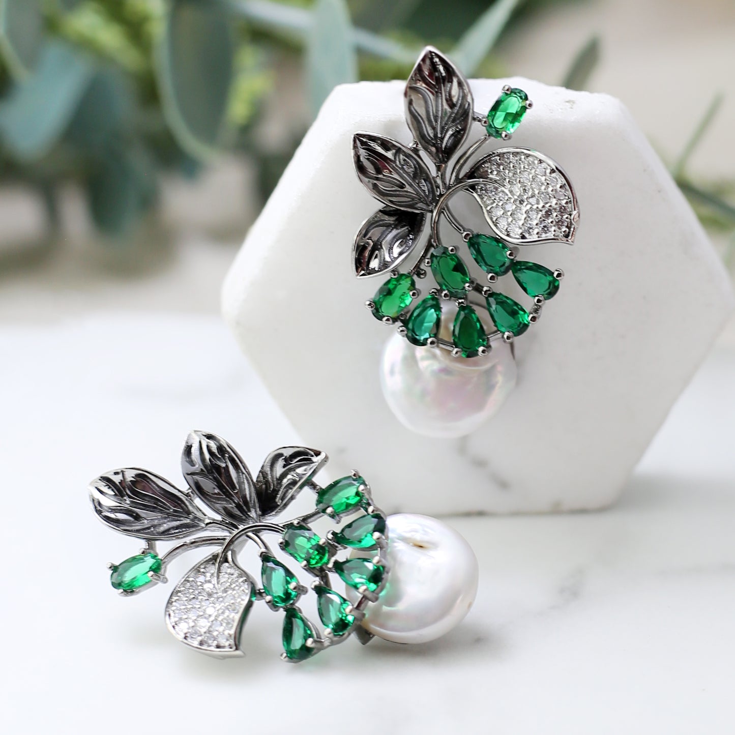 Green Statement Pearl Drop Earring