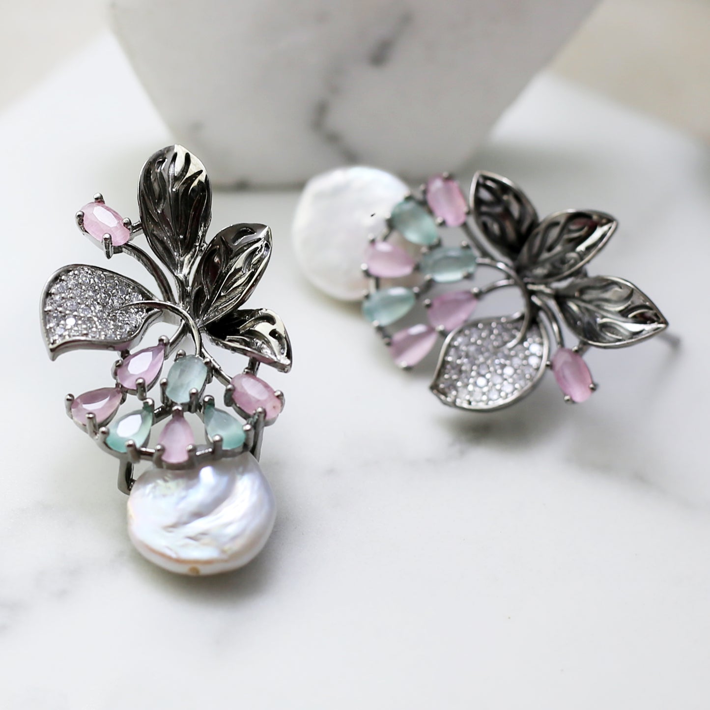 Statement Pearl Pink/Mint Drop Earring