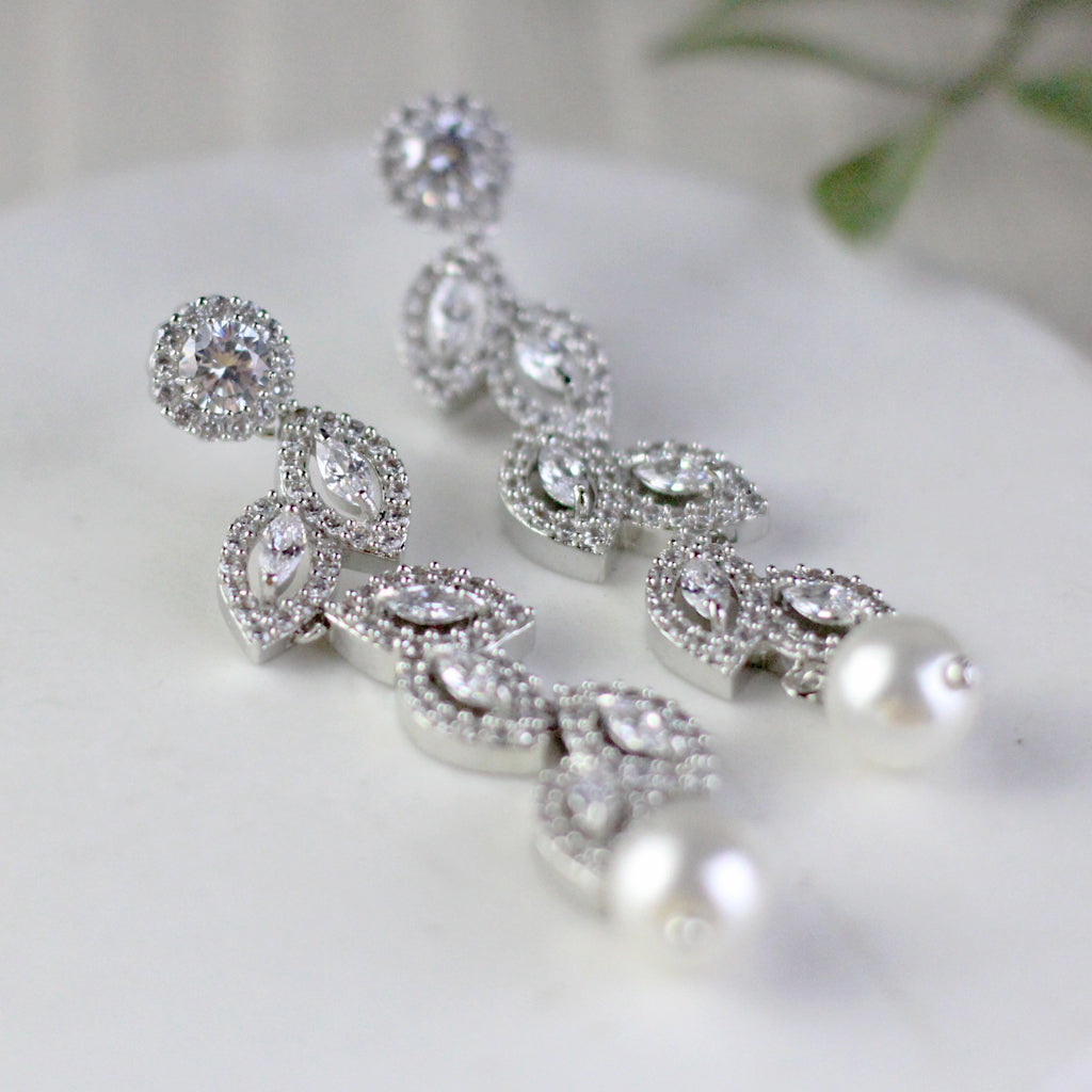 White Zircon Leaf Drop Earring