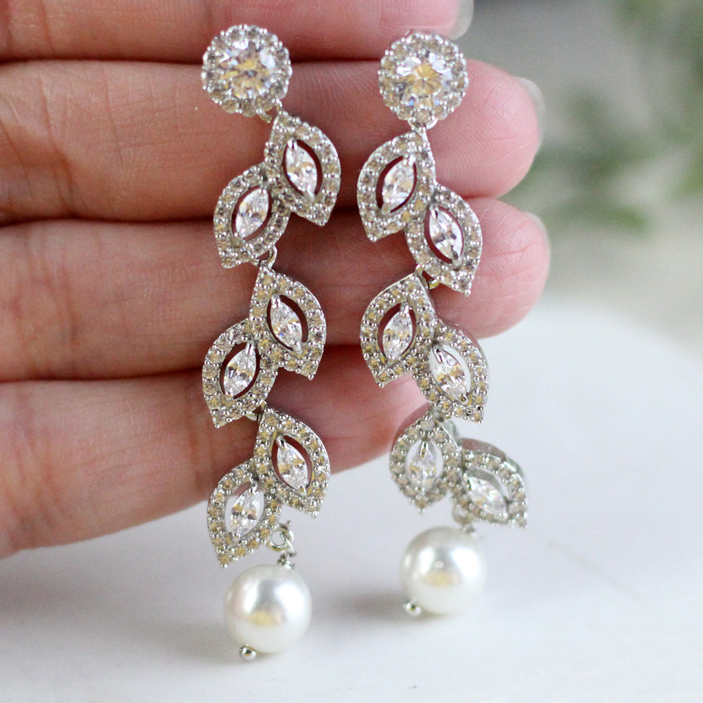 White Zircon Leaf Drop Earring