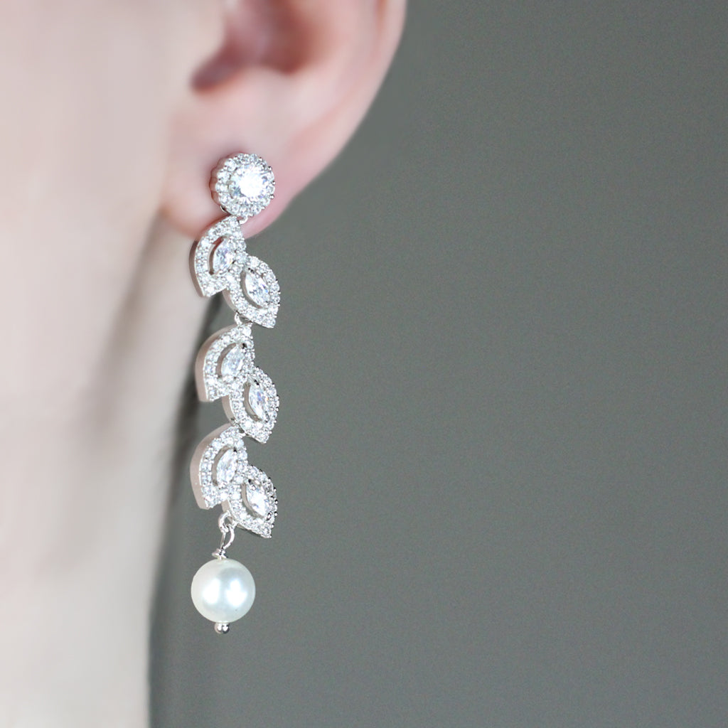 White Zircon Leaf Drop Earring