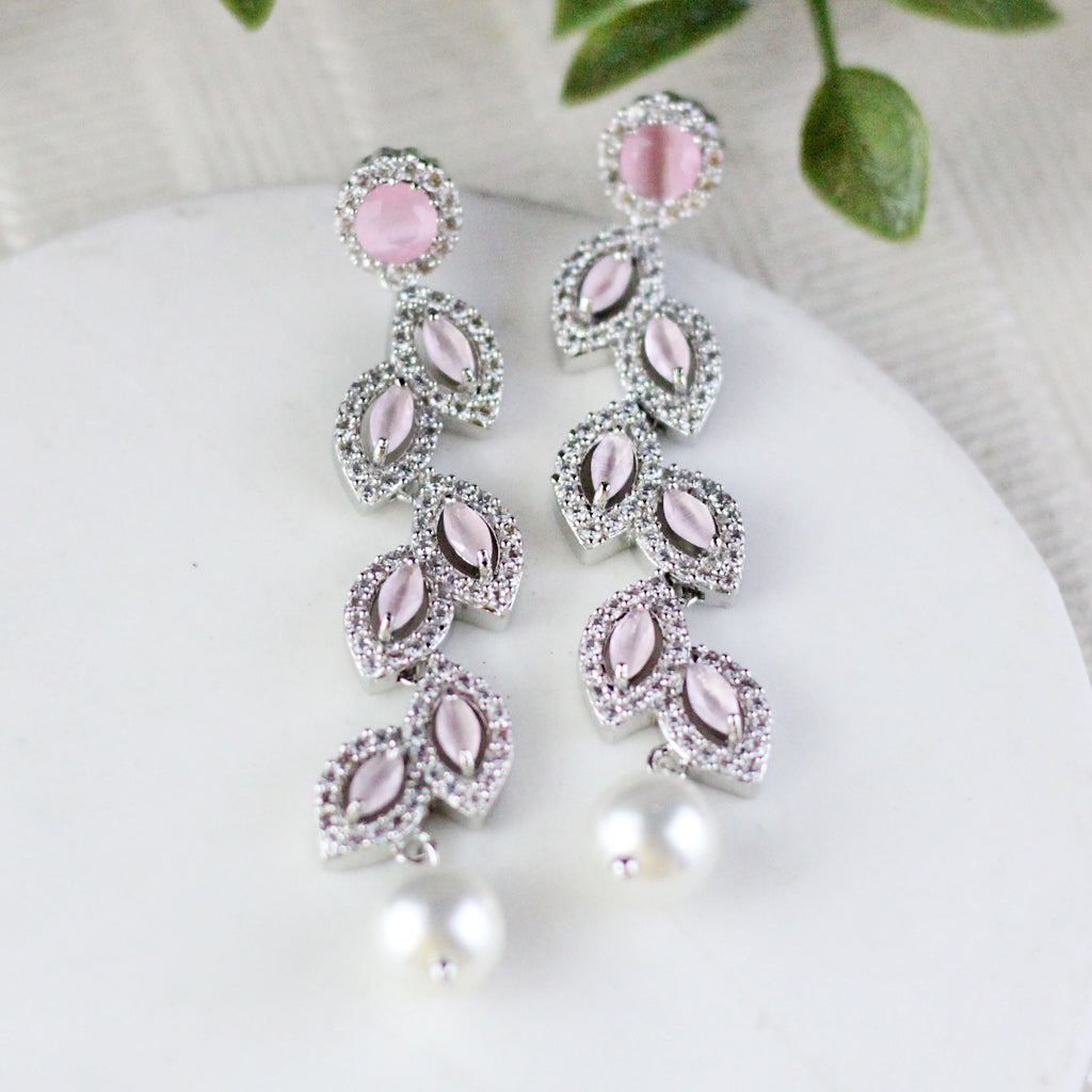 Pink Zircon Leaf Drop Earring