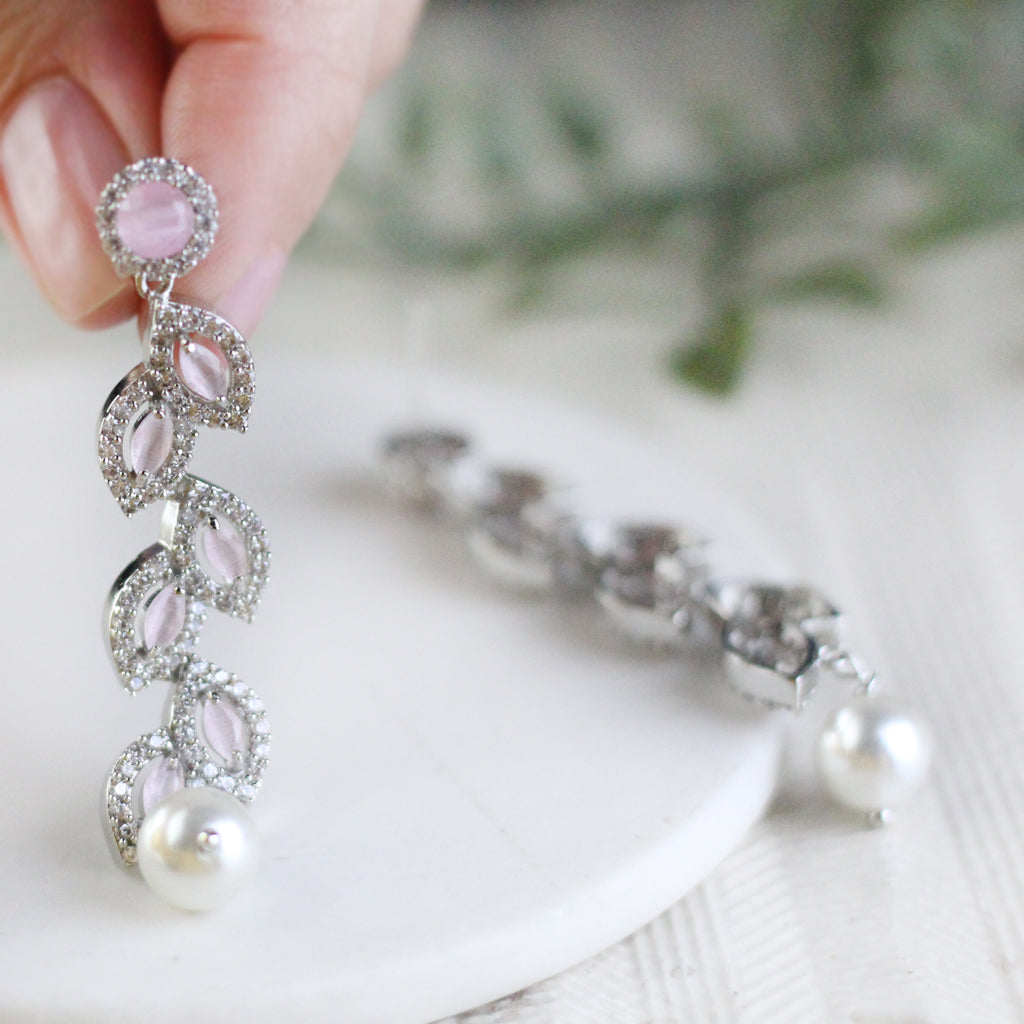 Pink Zircon Leaf Drop Earring